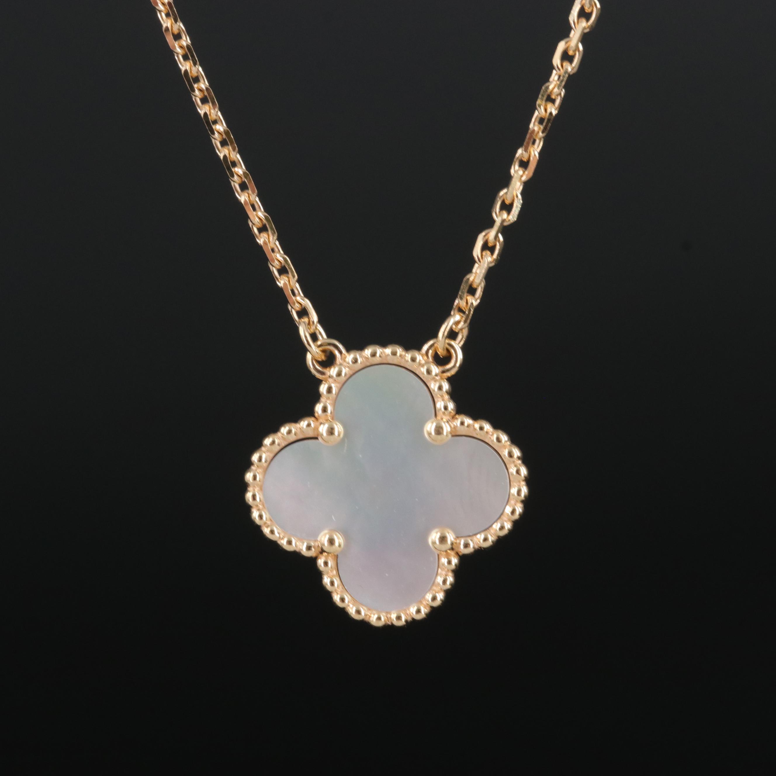 Van Cleef & Arpels "Alhambra" 18K Mother of Pearl Quatrefoil Necklace