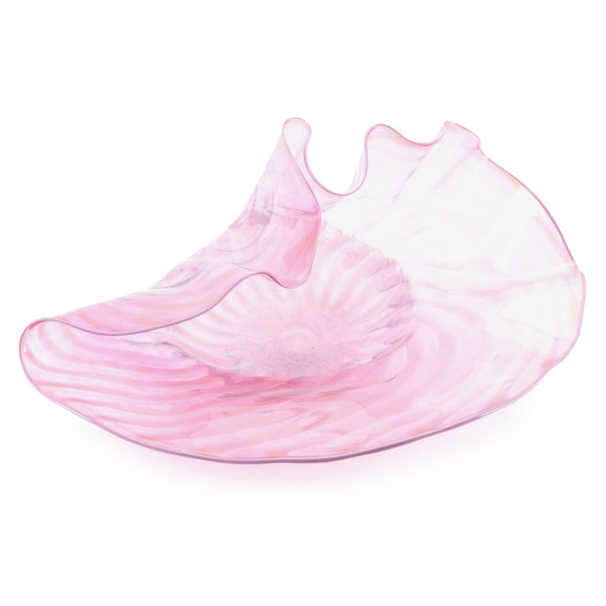 Cliff Goodman Pink and White Abstract Freeform Studio Art Glass Centerpiece Bowl