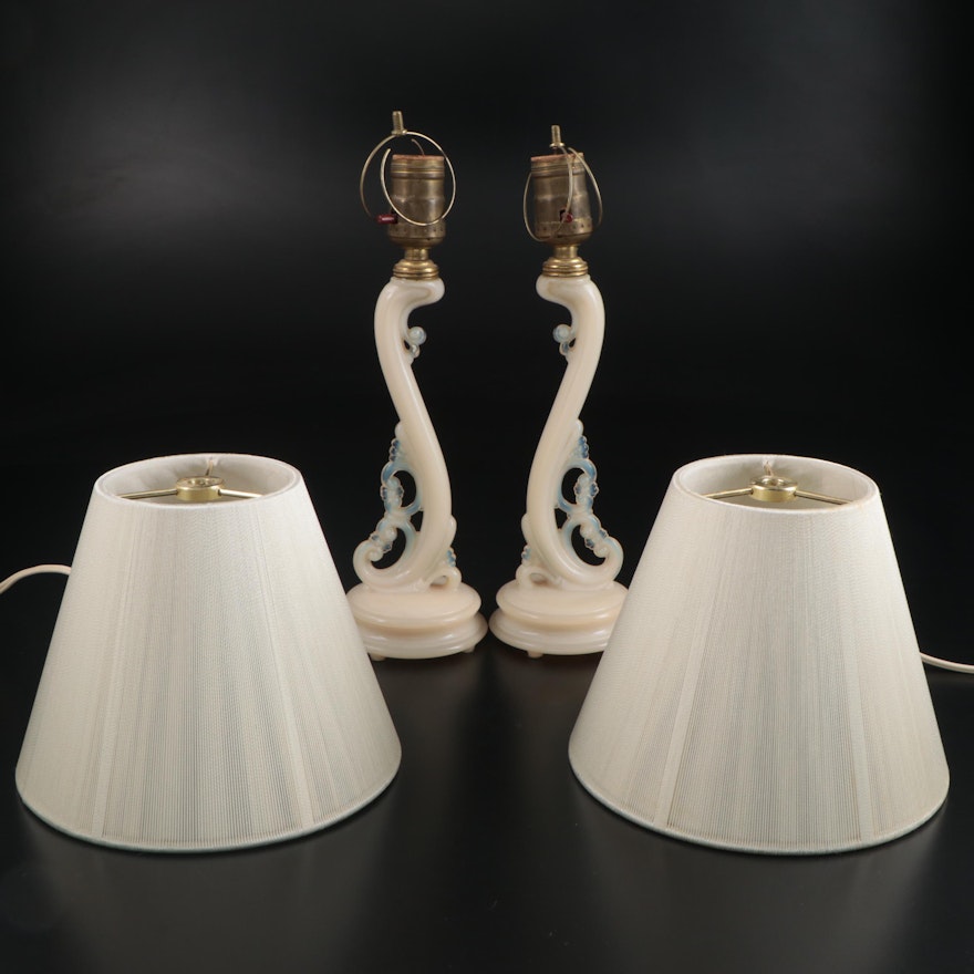 Pair of Aladdin Alacite Glass Boudoir Lamps, Mid-20th Century
