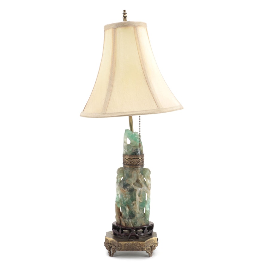 Chinese Style Carved Fluorite Table Lamp, Early to Mid 20th Century