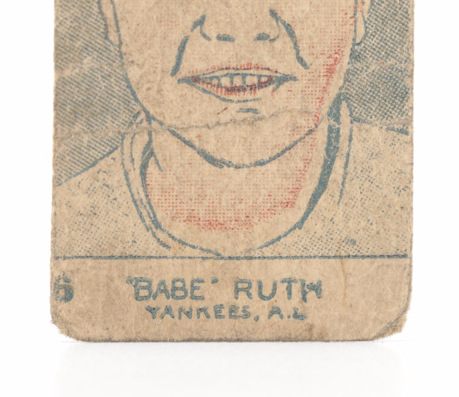 1926 W512 Babe Ruth #6 Yankees, A.L. Hand-Cut Baseball Strip Card