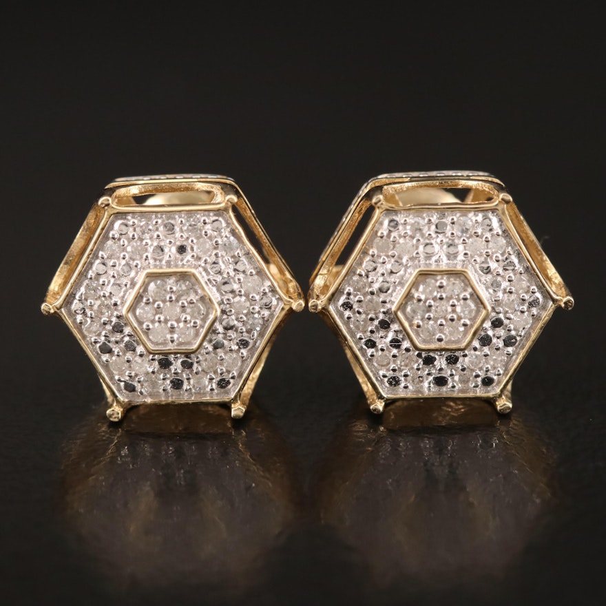 10K Hexagonal 0.13 CTW Diamond Cluster Stud Earrings