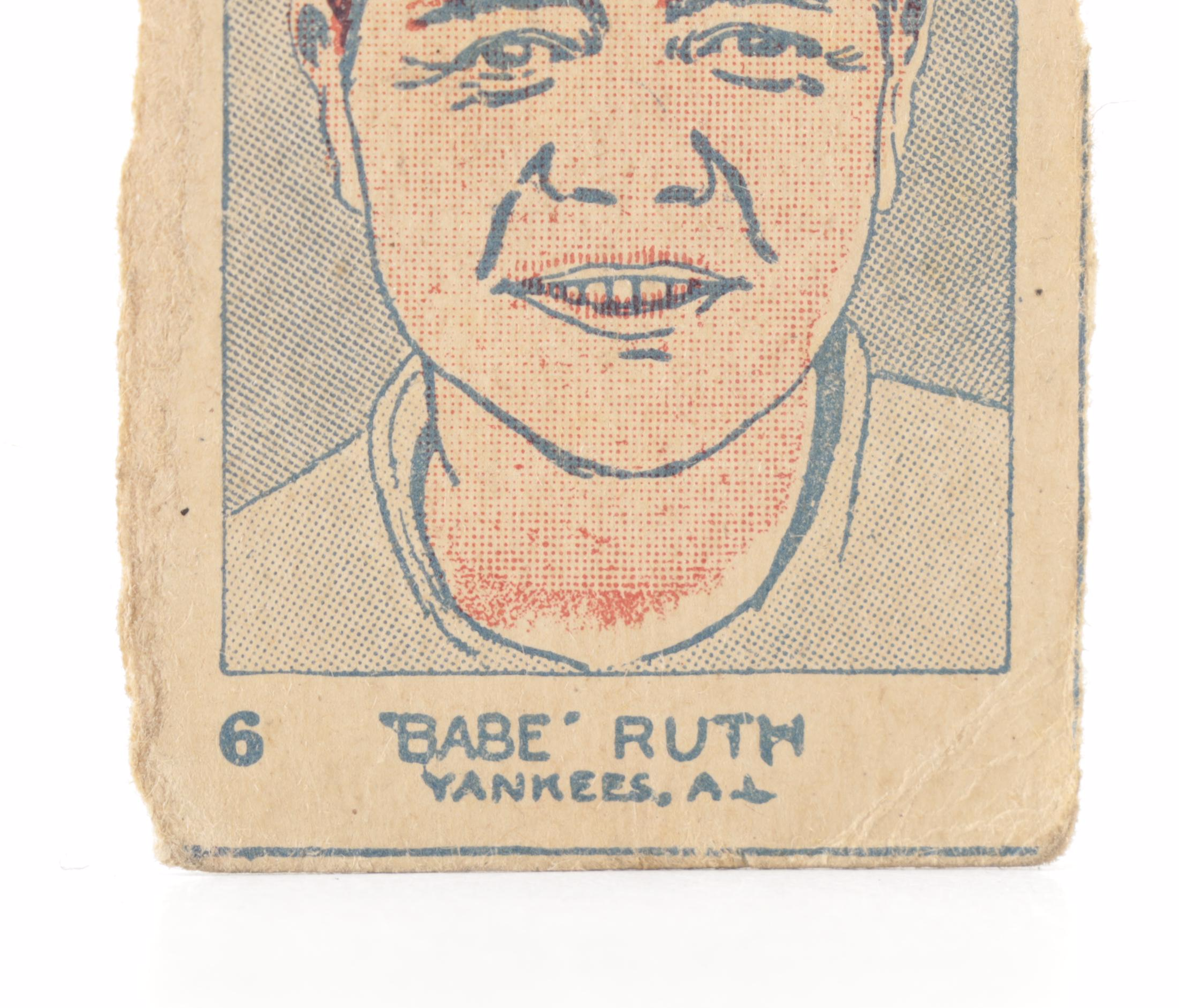 1926 W512 Babe Ruth #6 Yankees, A.L. Hand-Cut Baseball Strip Card