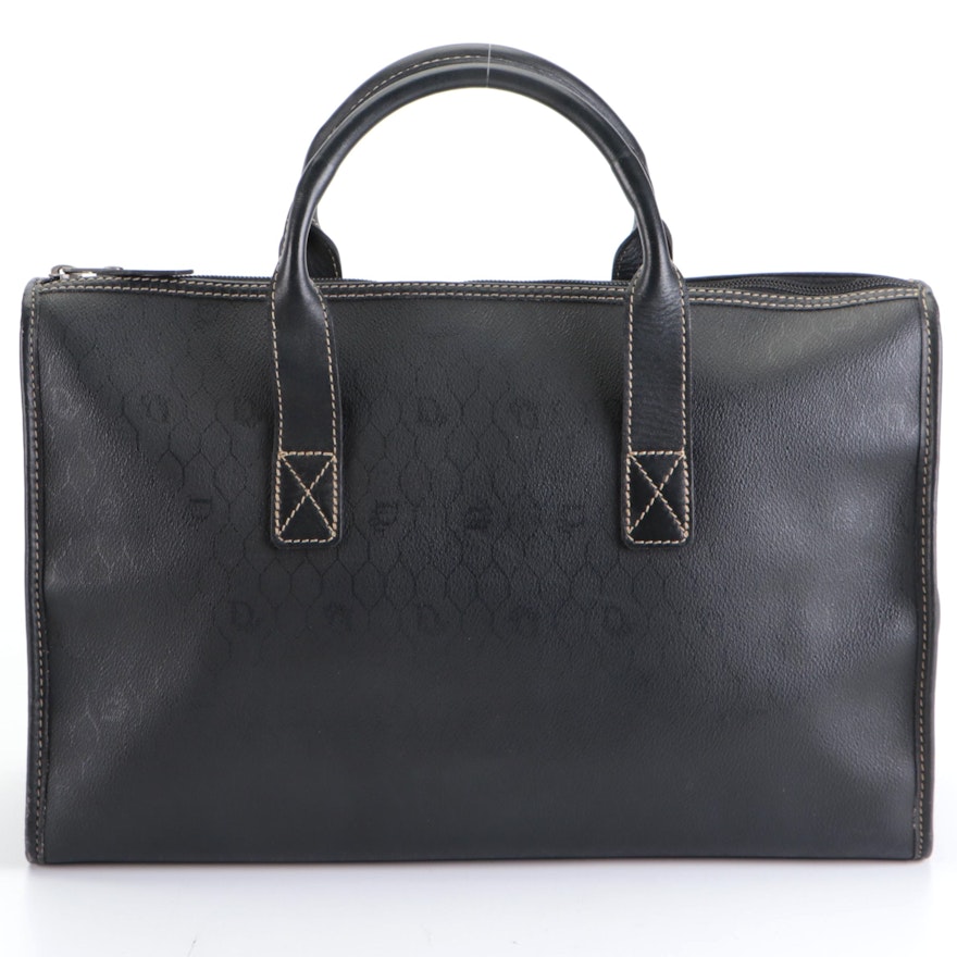 Christian Dior Zip Handbag in Black Vintage Honeycomb Coated Canvas and Leather