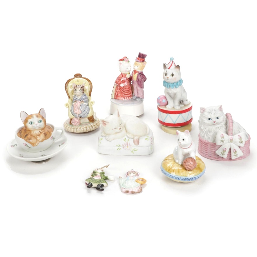Otagiri, Mann, and Schmid Musical Cat Figurines with Beatrix Potter Ornaments