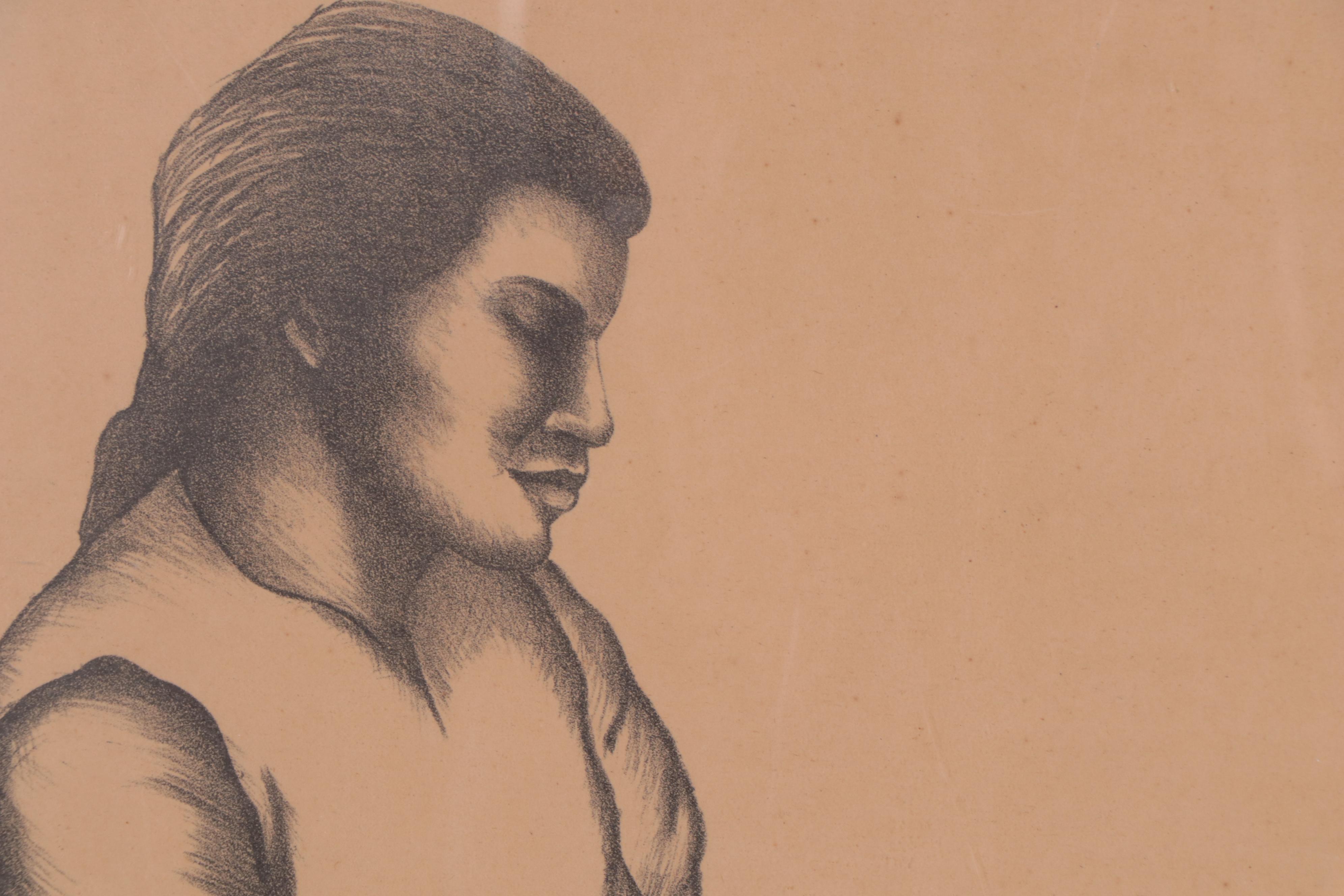 Figural Charcoal Drawing of a Kneeling Woman, 1939