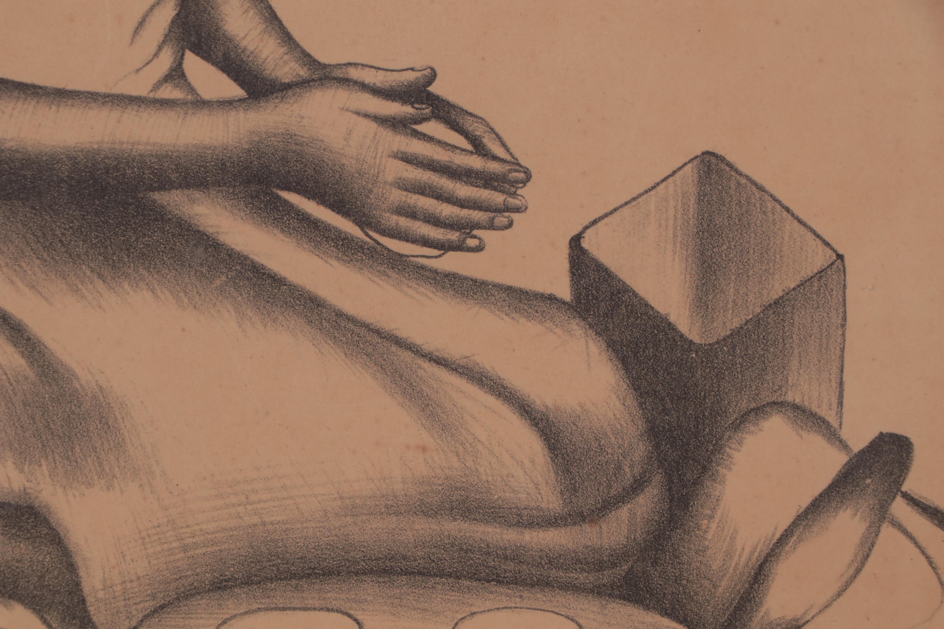 Figural Charcoal Drawing of a Kneeling Woman, 1939