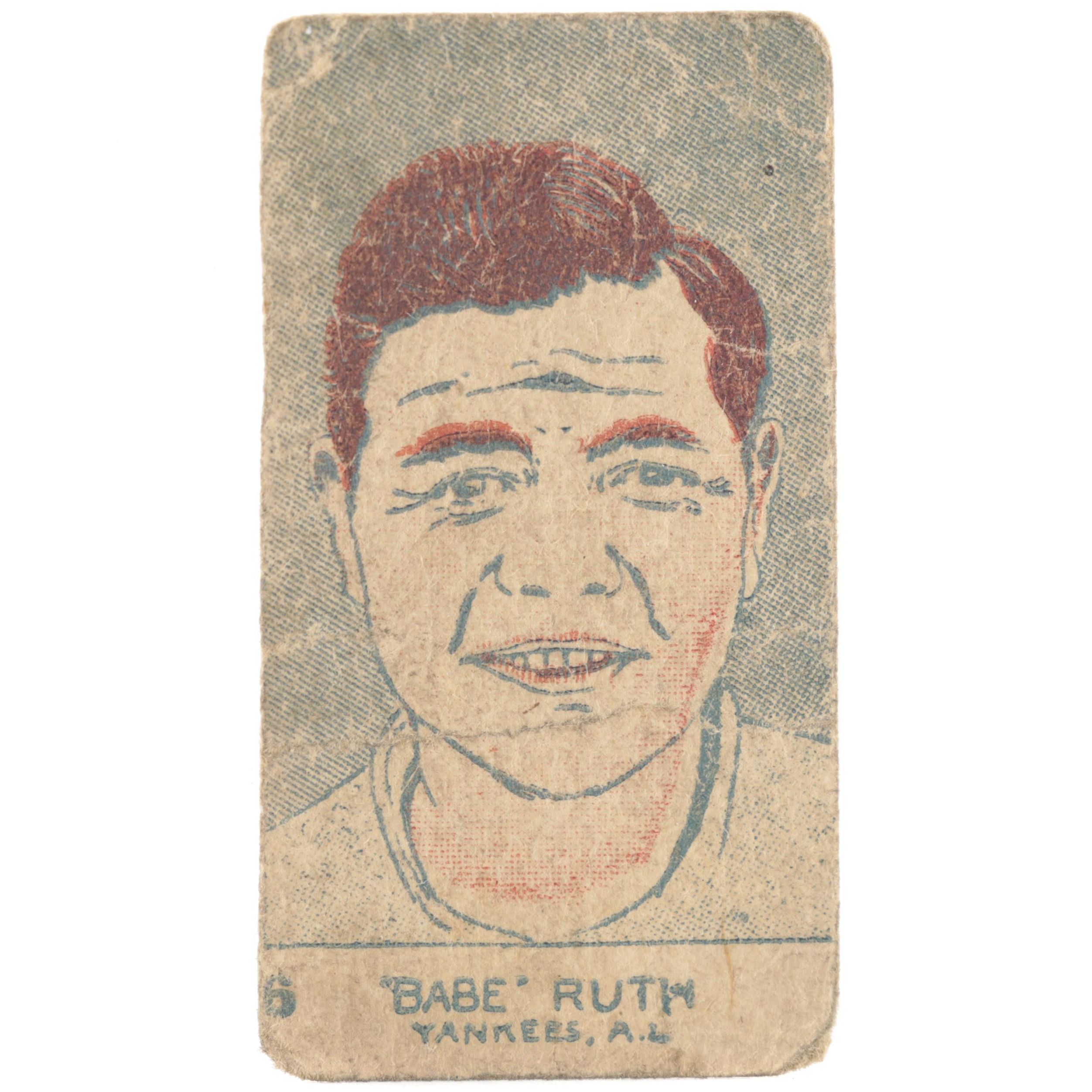 1926 W512 Babe Ruth #6 Yankees, A.L. Hand-Cut Baseball Strip Card