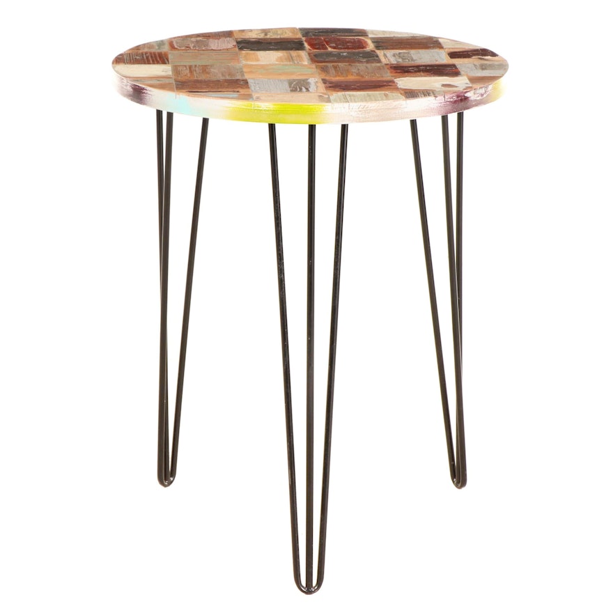 Modernist Style Painted and Veneered Side Table with Hairpin Legs