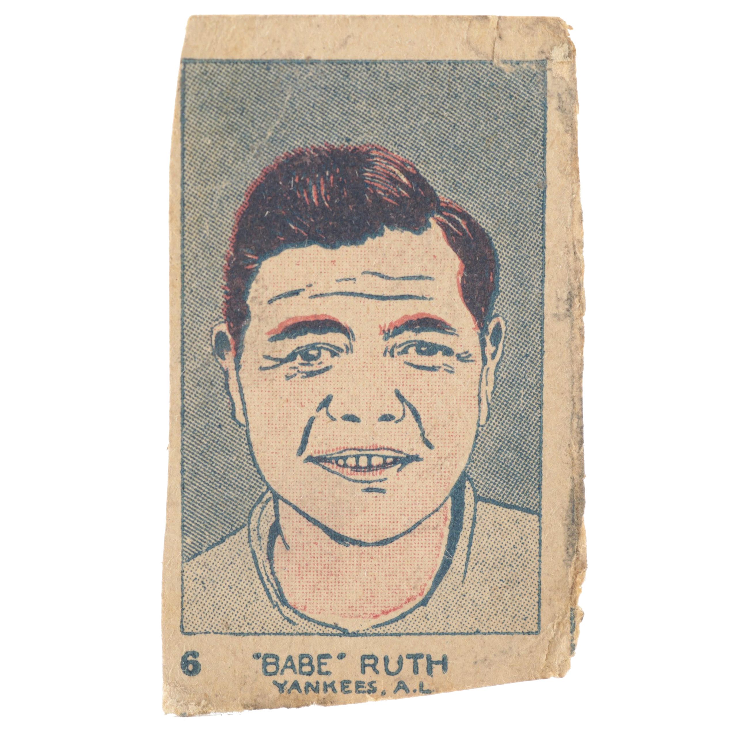 1926 W512 Babe Ruth #6 Yankees, A.L. Hand-Cut Baseball Strip Card