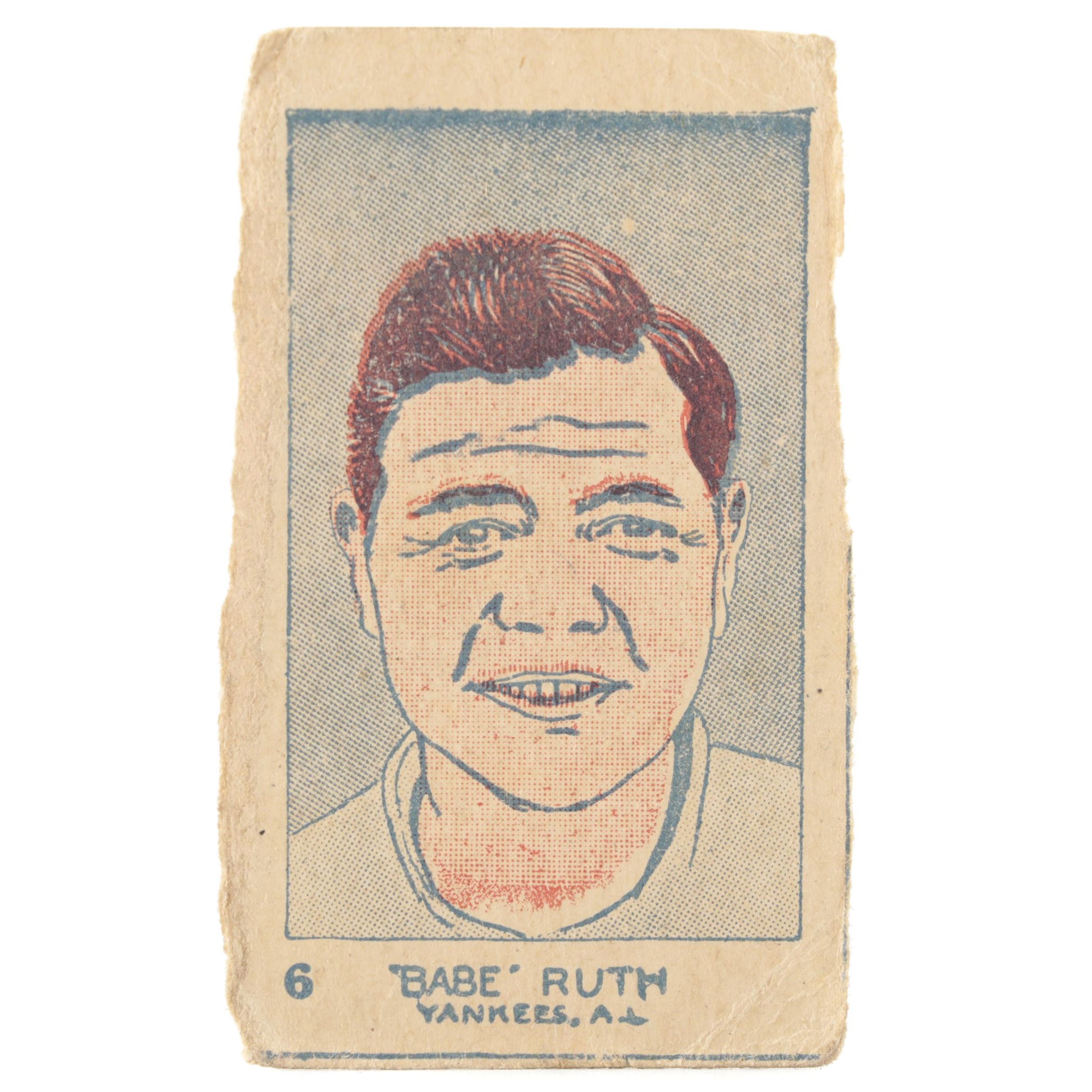 1926 W512 Babe Ruth #6 Yankees, A.L. Hand-Cut Baseball Strip Card
