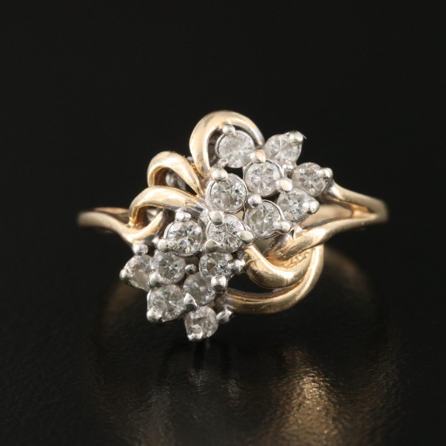 14K 0.52 CTW Diamond Cluster Ring