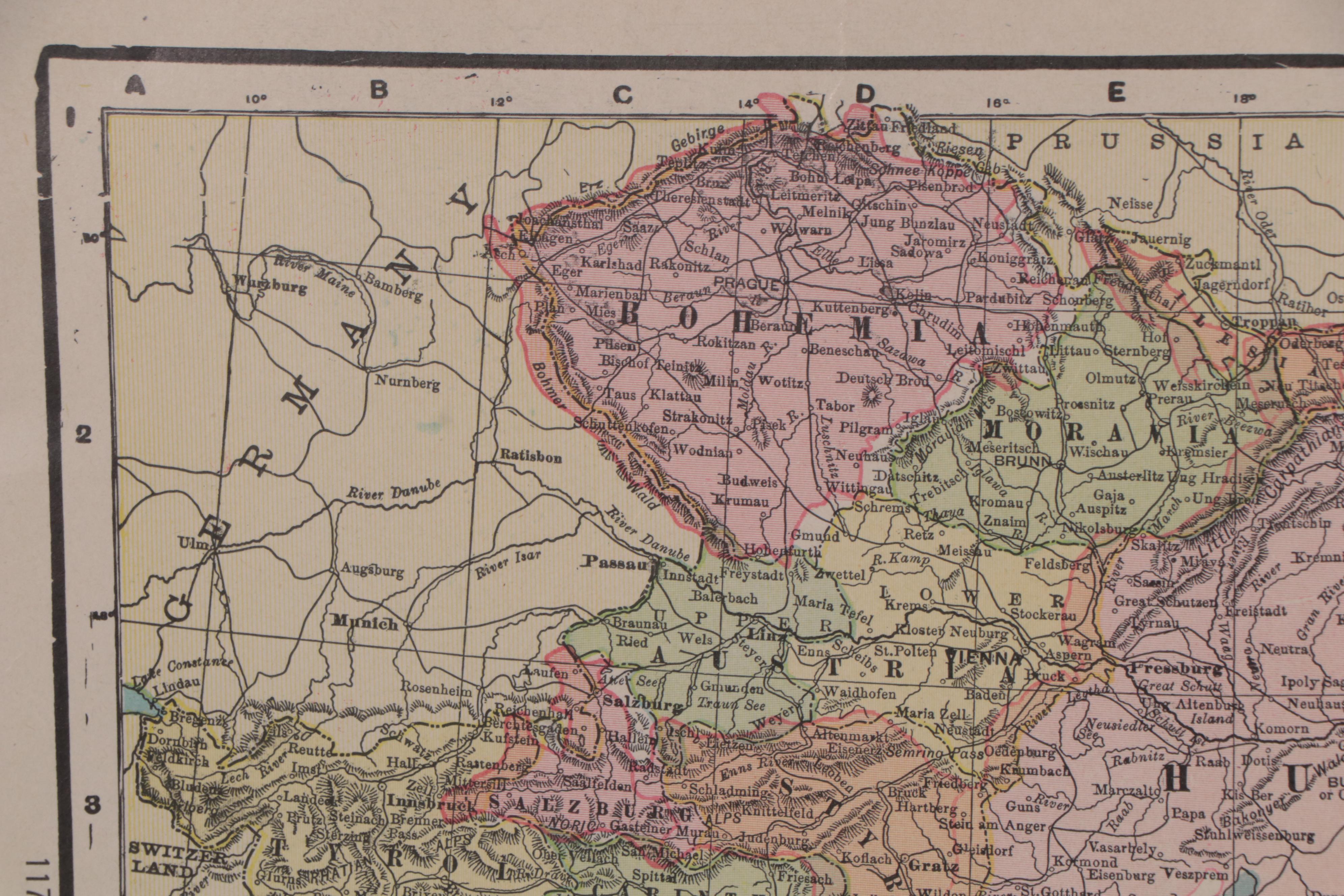 Wood Engraving Map of Austria-Hungary, 1895