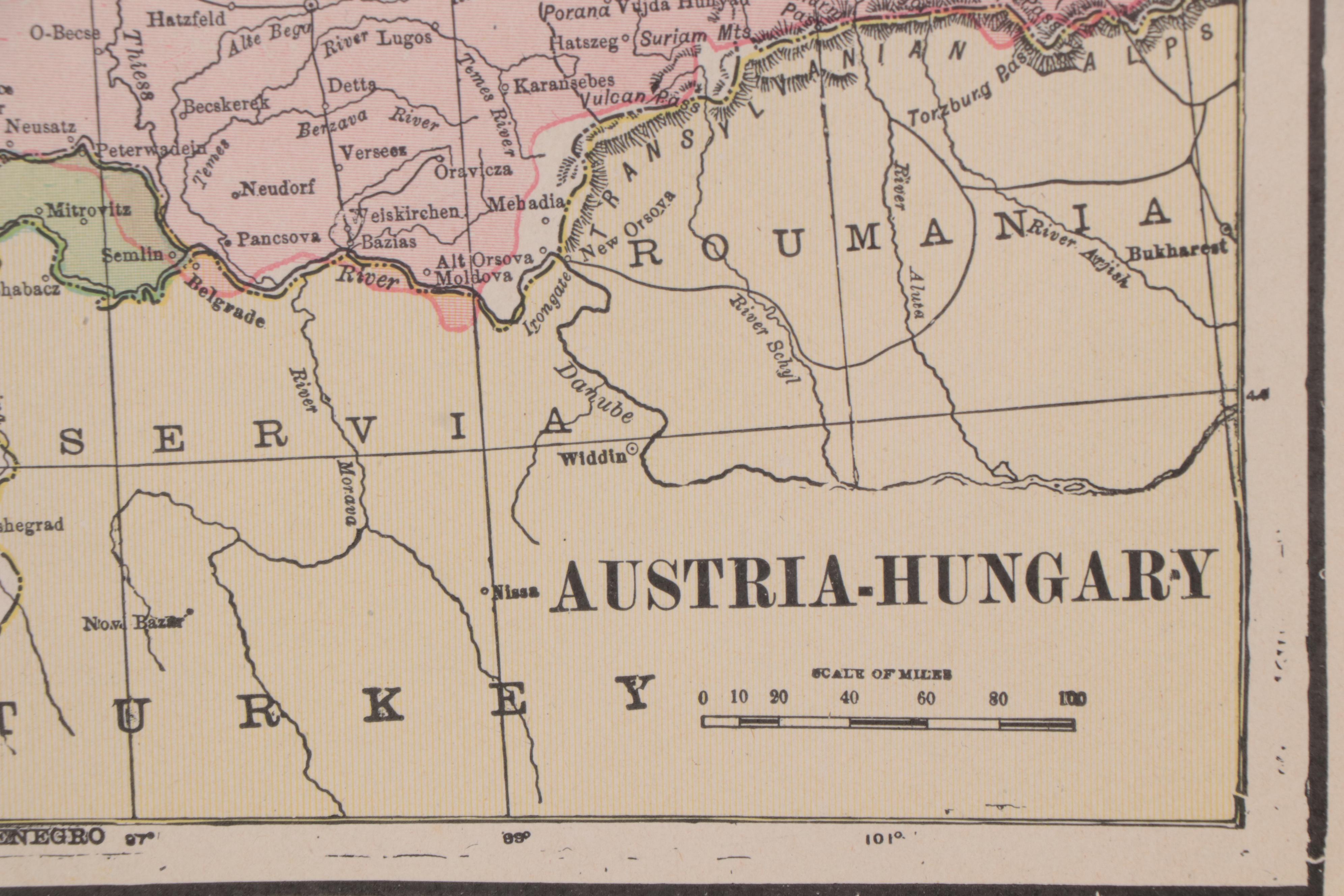 Wood Engraving Map of Austria-Hungary, 1895