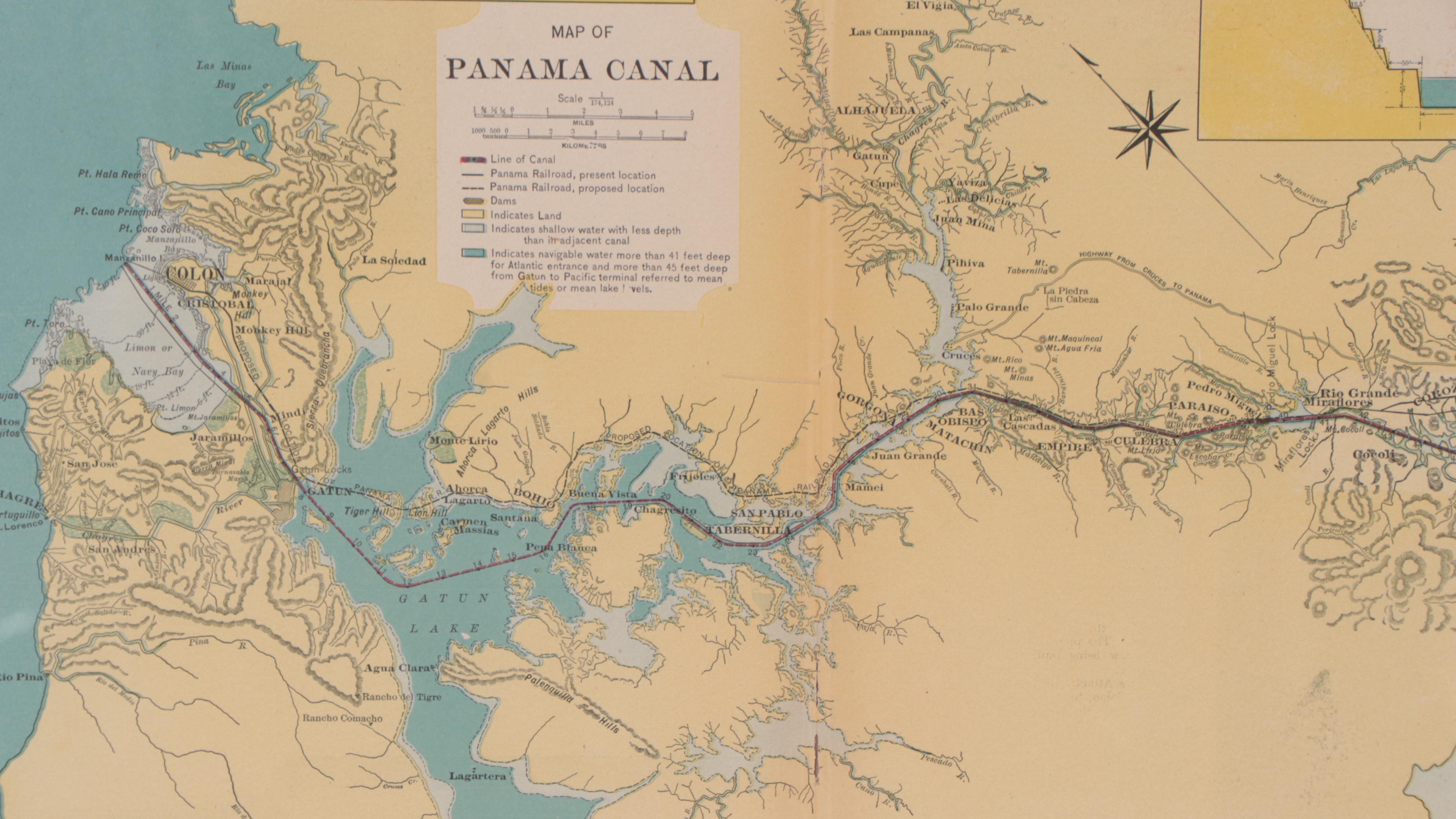 C.S. Hammond & Co. Wax Engraving Map of the Panama Canal, 1909