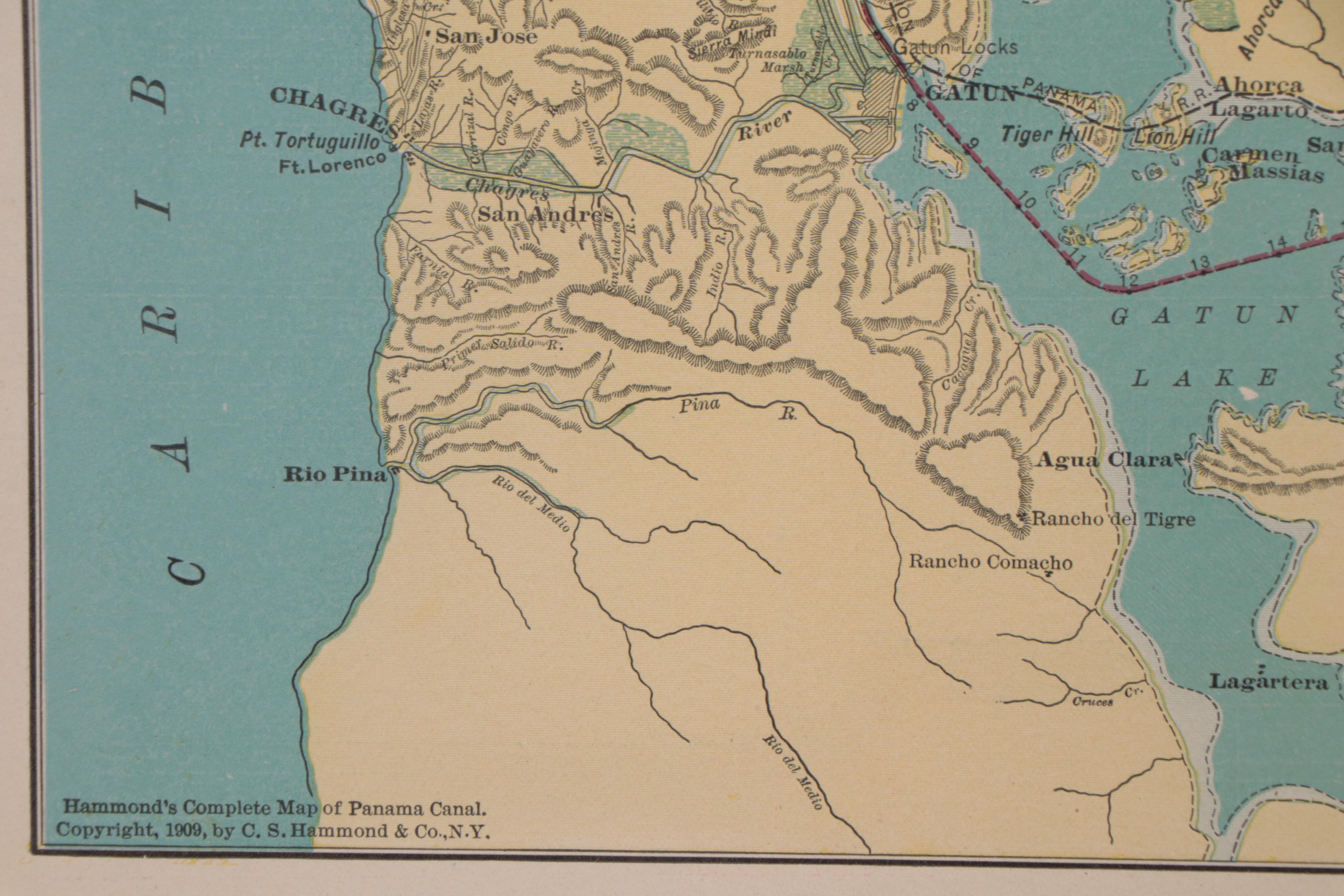 C.S. Hammond & Co. Wax Engraving Map of the Panama Canal, 1909