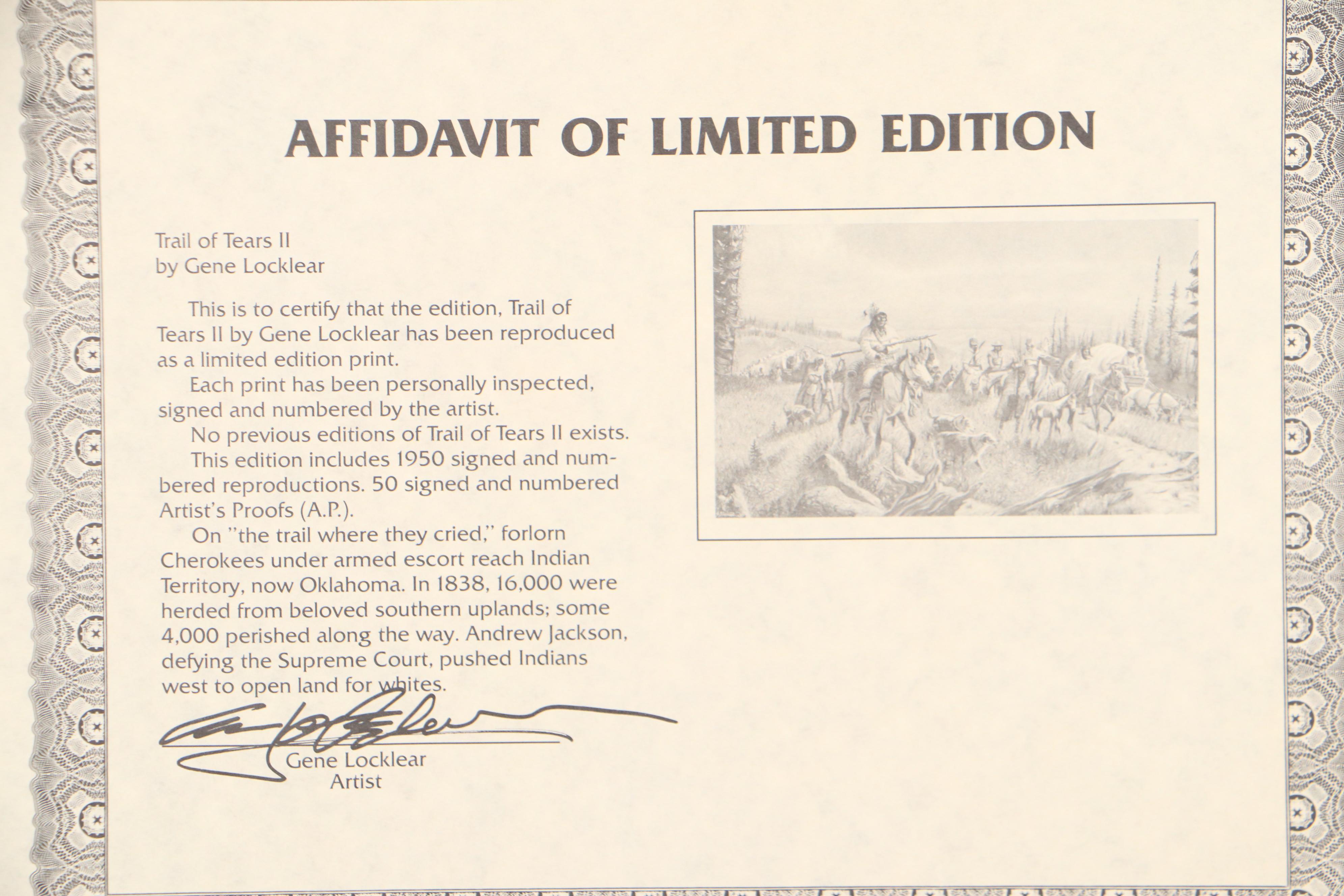 Gene Locklear Offset Lithograph "Trail of Tears II"
