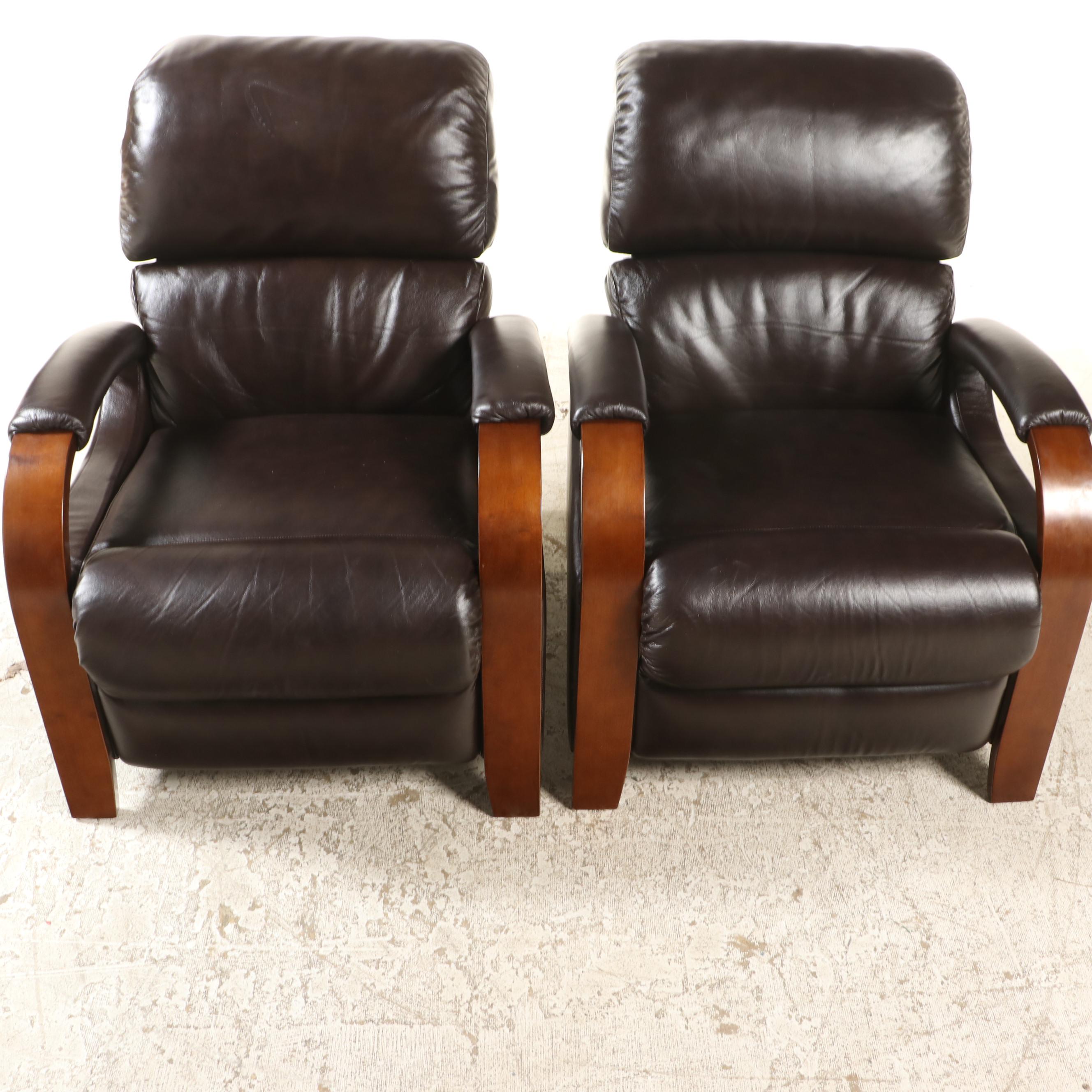 La-Z-Boy Pair of Leather Art Deco Style Manual Reclining Chairs