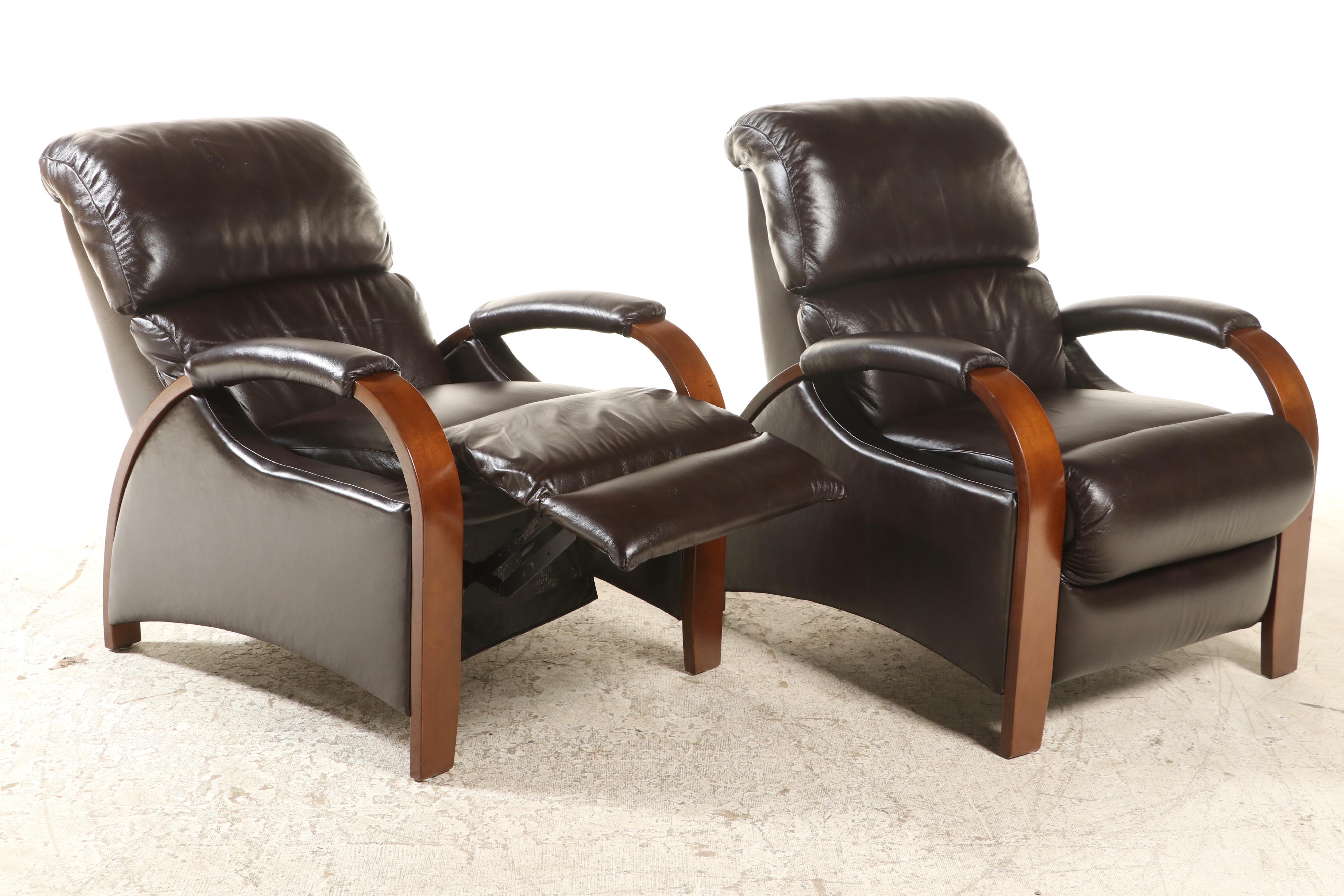 La-Z-Boy Pair of Leather Art Deco Style Manual Reclining Chairs