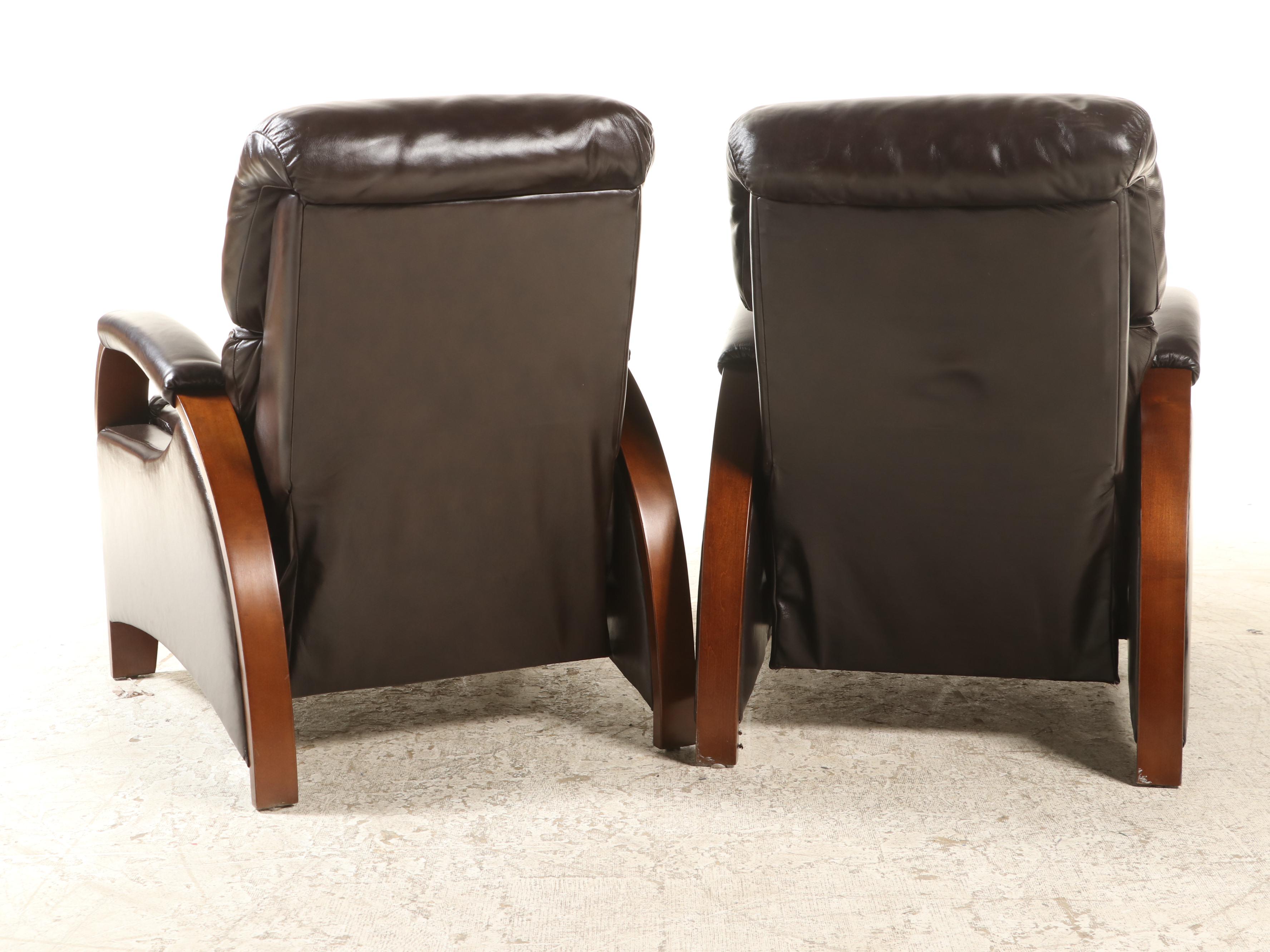 La-Z-Boy Pair of Leather Art Deco Style Manual Reclining Chairs