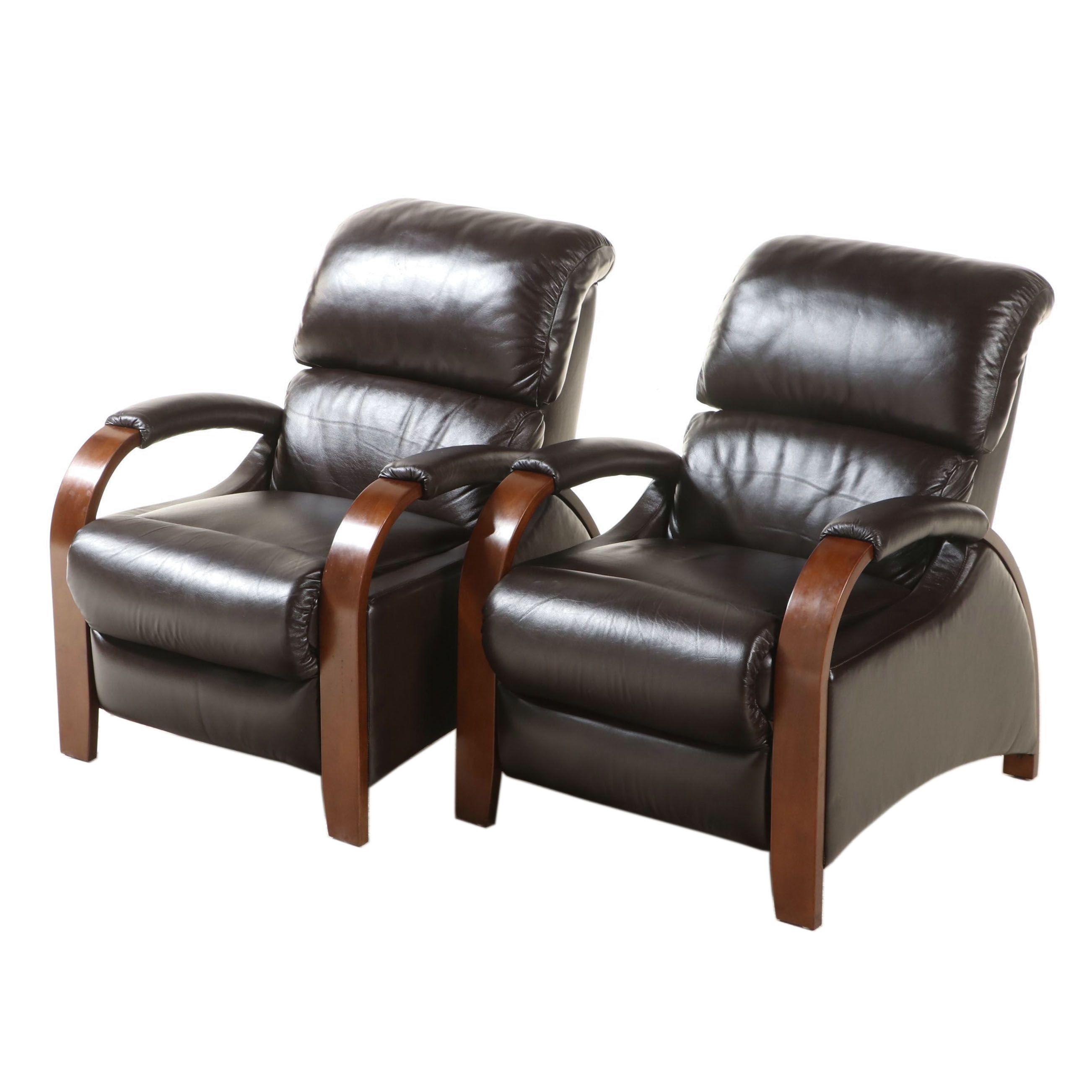 La-Z-Boy Pair of Leather Art Deco Style Manual Reclining Chairs