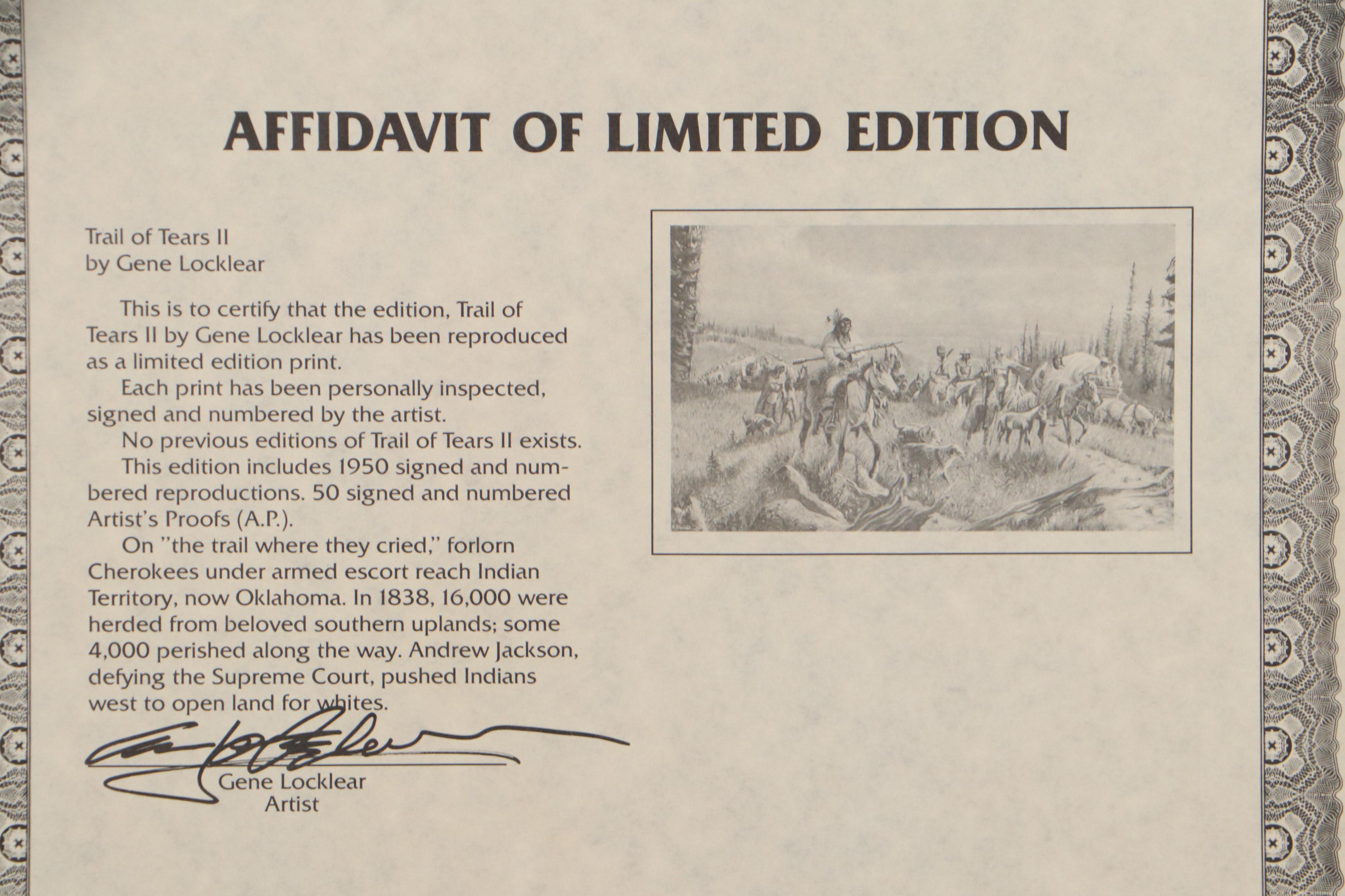 Gene Locklear Offset Lithograph "Trail of Tears II"
