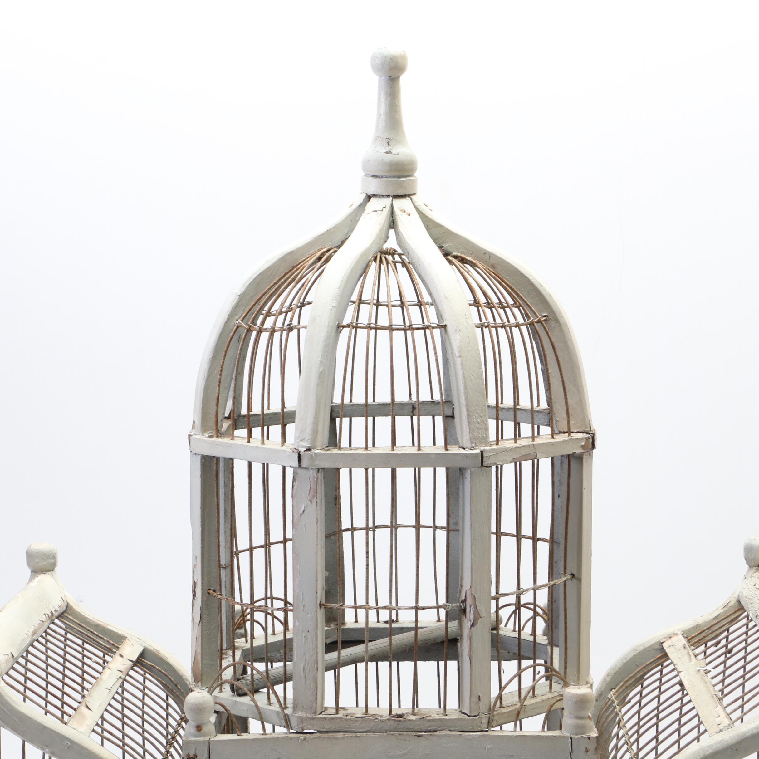 Victorian Gothic Style Wood and Wire Birdcage, Early to Mid 20th Century