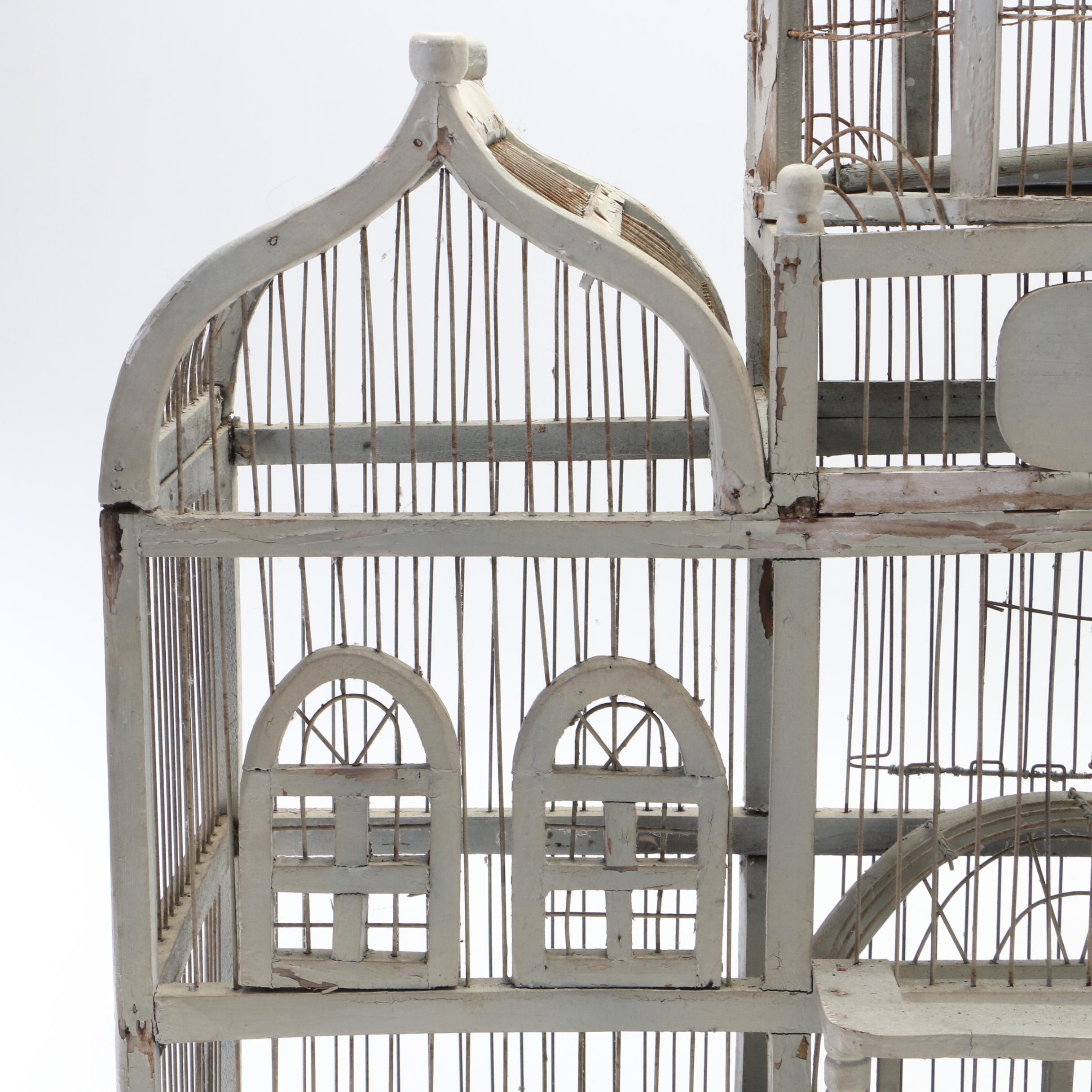 Victorian Gothic Style Wood and Wire Birdcage, Early to Mid 20th Century