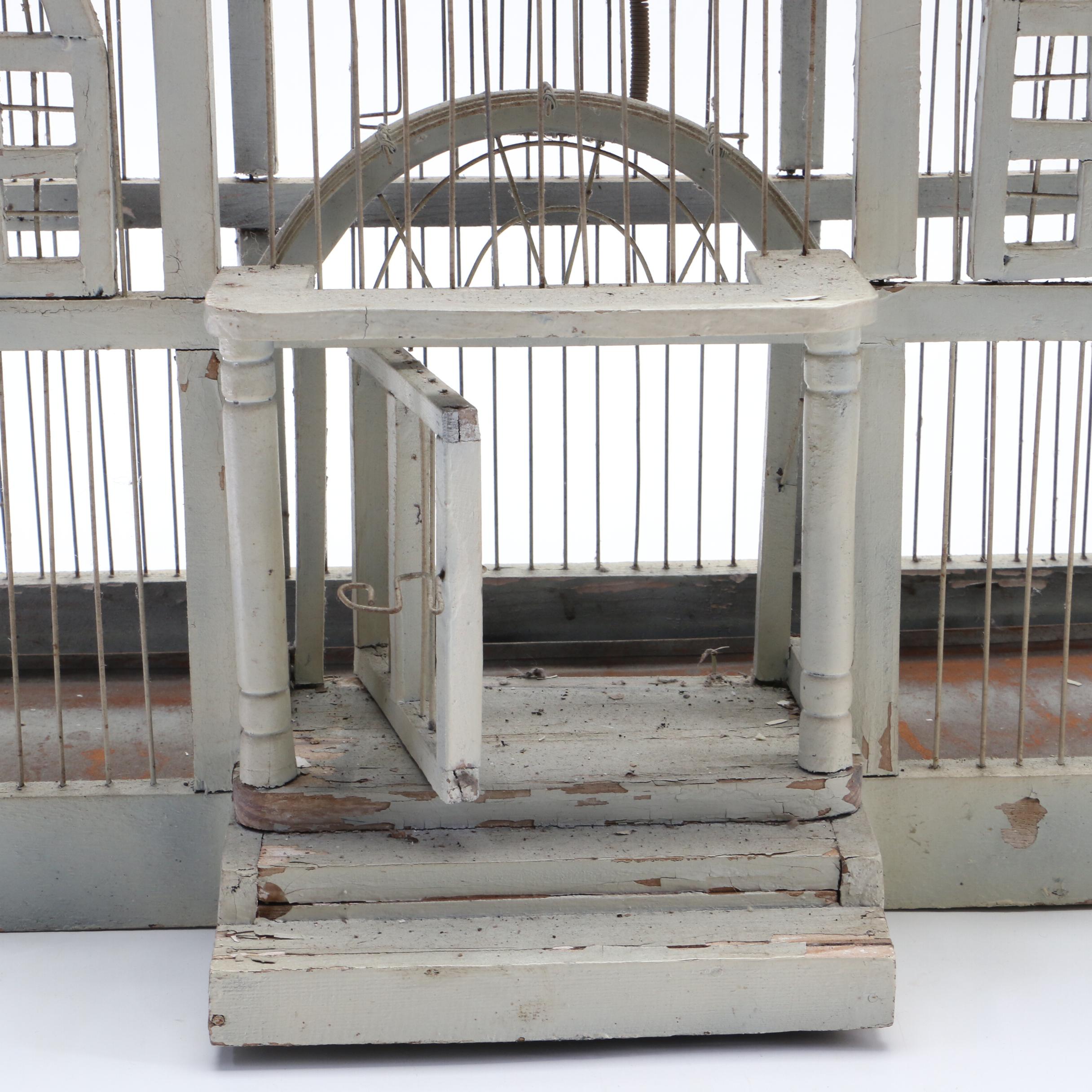 Victorian Gothic Style Wood and Wire Birdcage, Early to Mid 20th Century