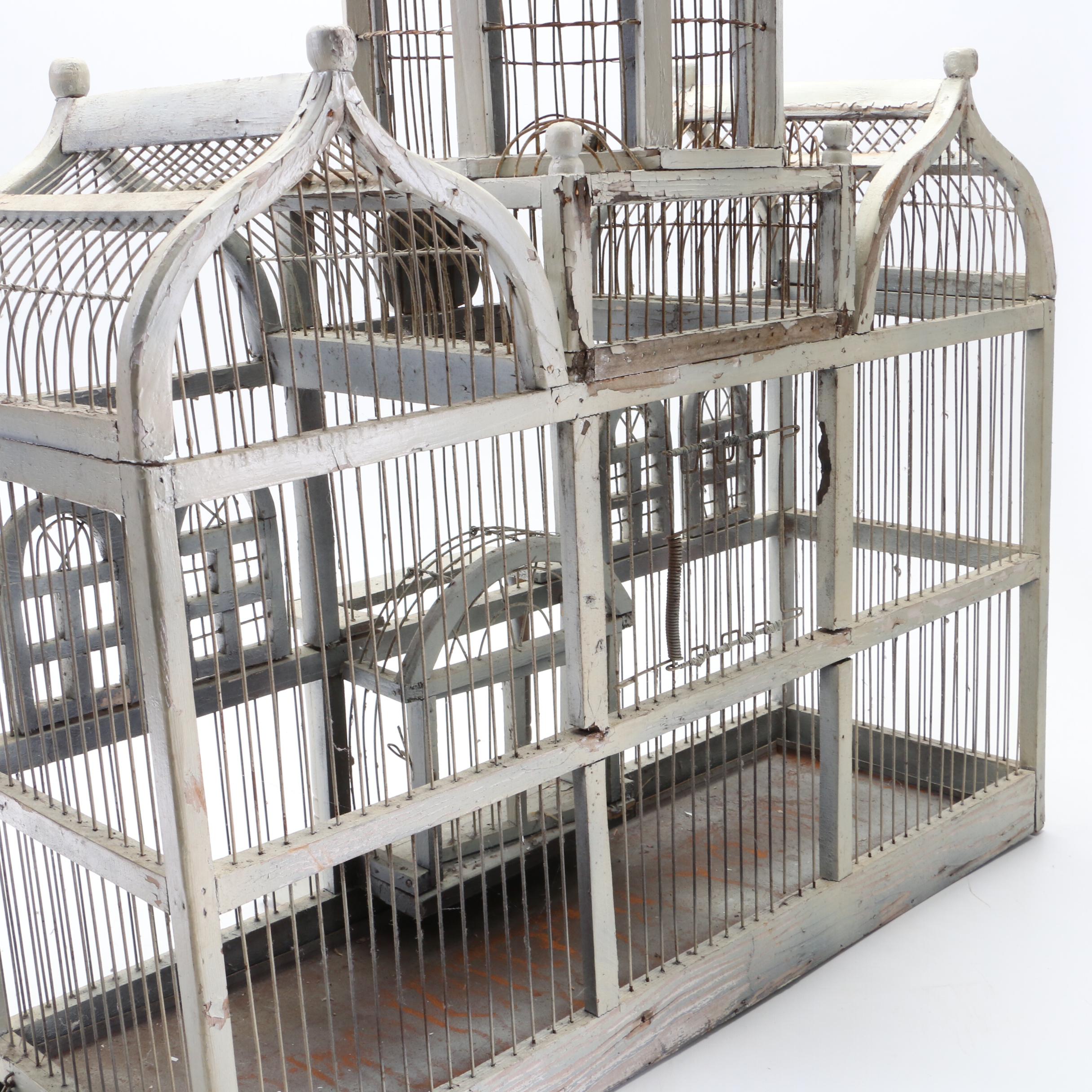 Victorian Gothic Style Wood and Wire Birdcage, Early to Mid 20th Century