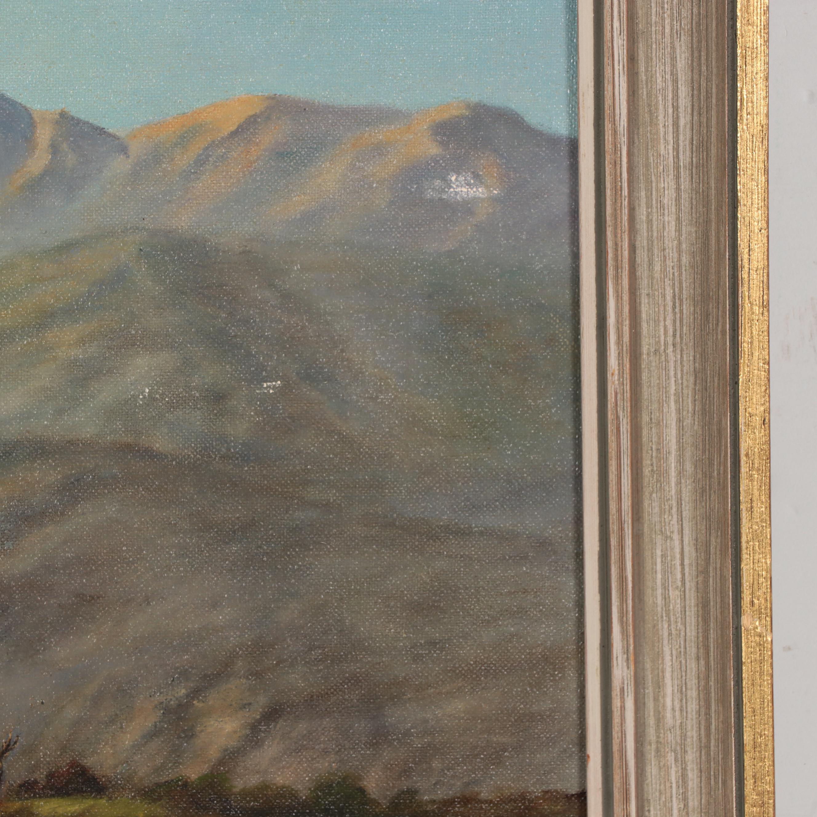 B. Lamb Landscape Oil Painting of Elk Near a River, Late 20th Century