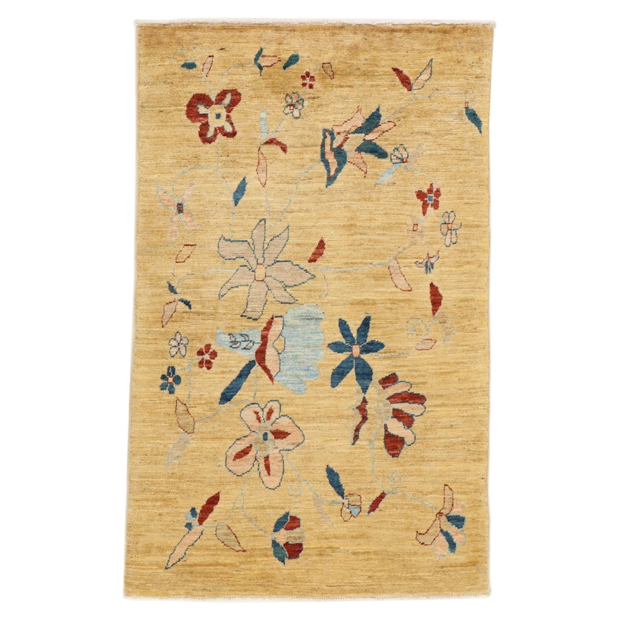 3' x 4'11 Hand-Knotted Pakistani Floral Area Rug