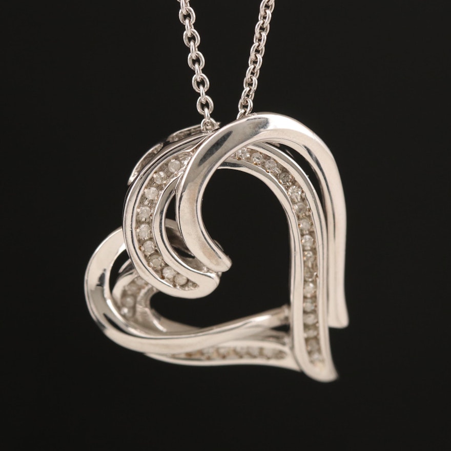 Sterling Diamond Heart Pendant Necklace