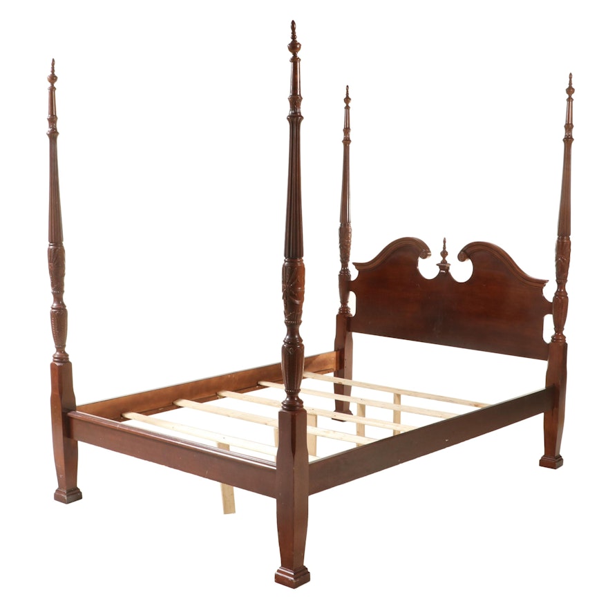 Federal Style Cherrywood and Mahogany Queen Size Poster Bed, Late 20th Century