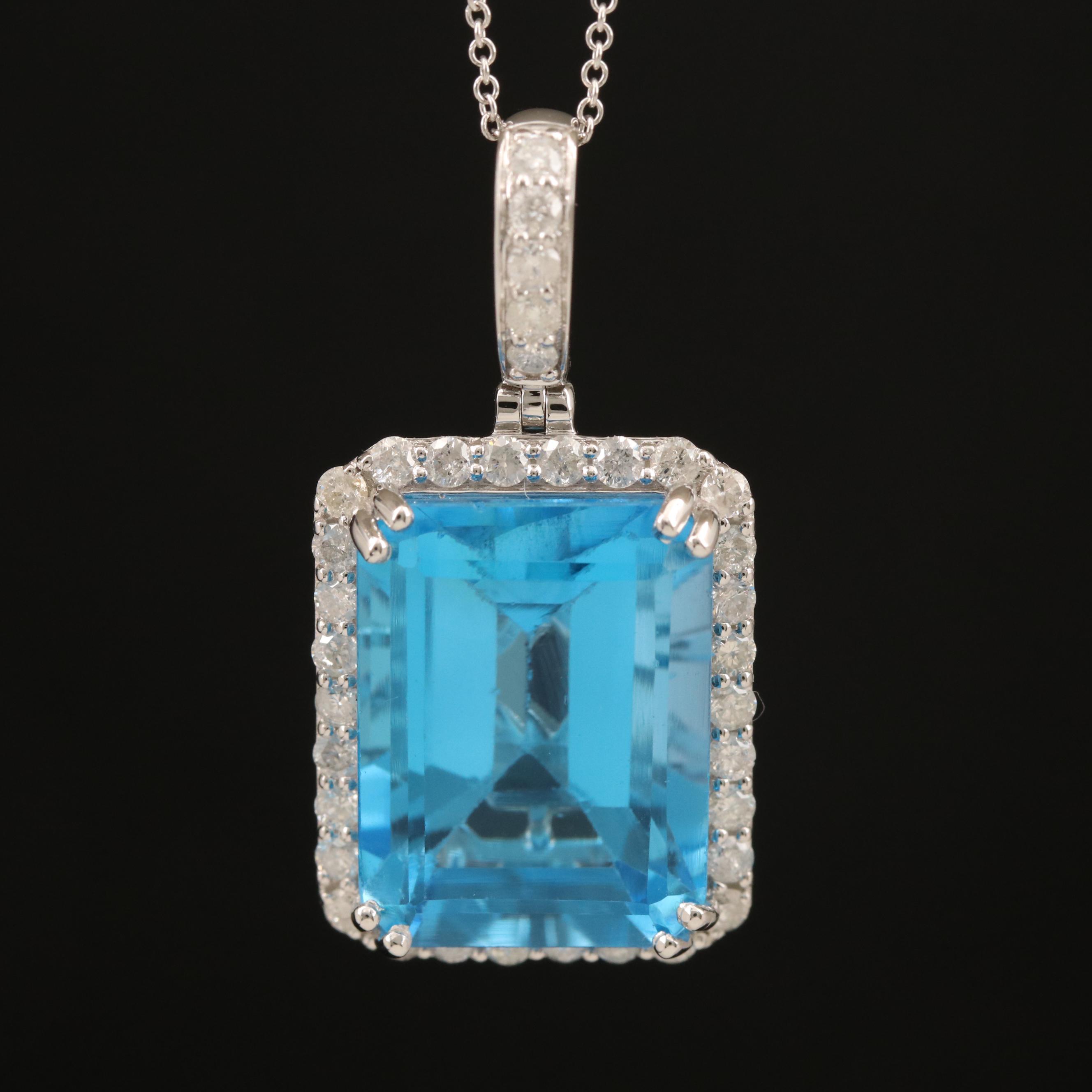 Oscar Friedman 13.84 CT Swiss Blue Topaz and Diamond Pendant Necklace