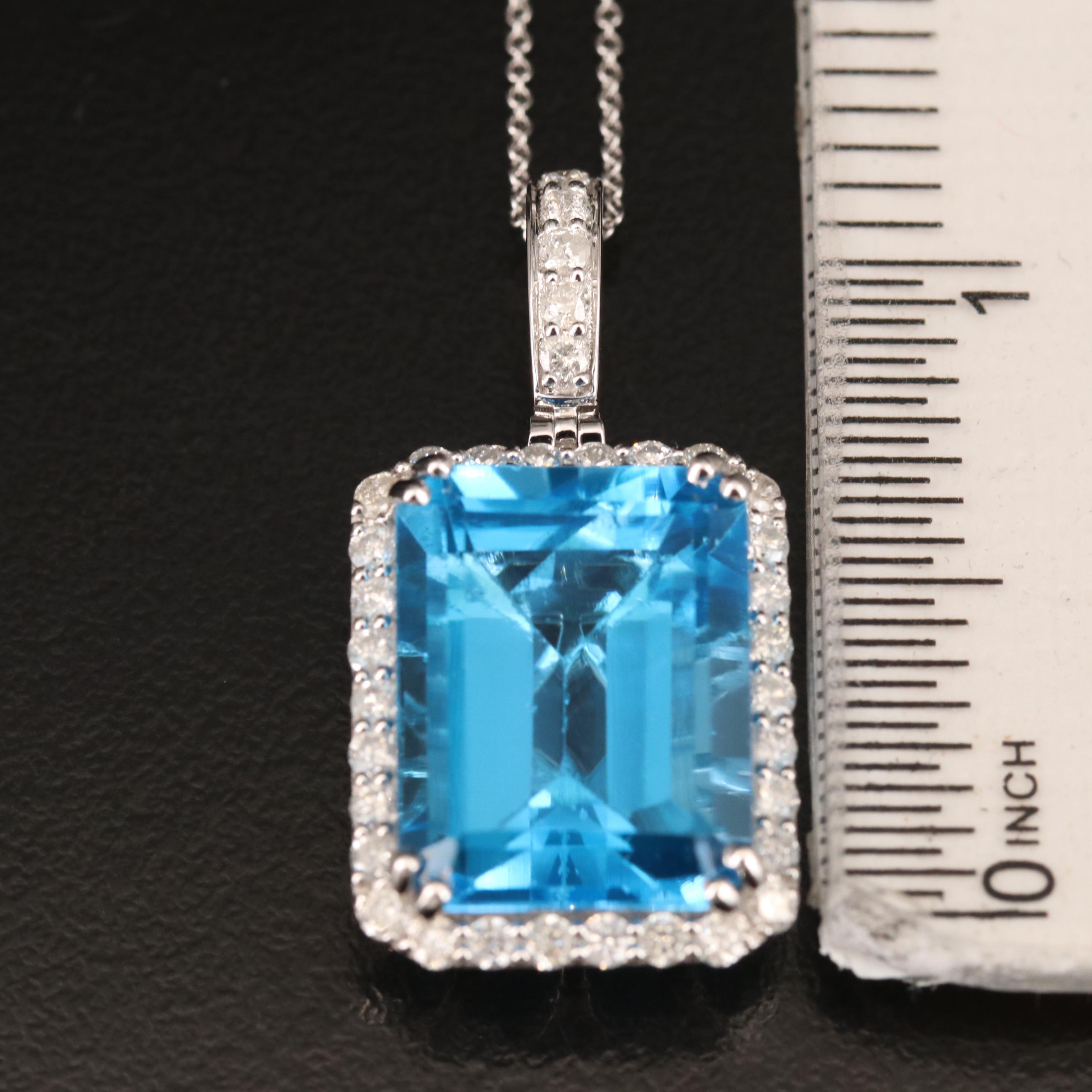 Oscar Friedman 13.84 CT Swiss Blue Topaz and Diamond Pendant Necklace