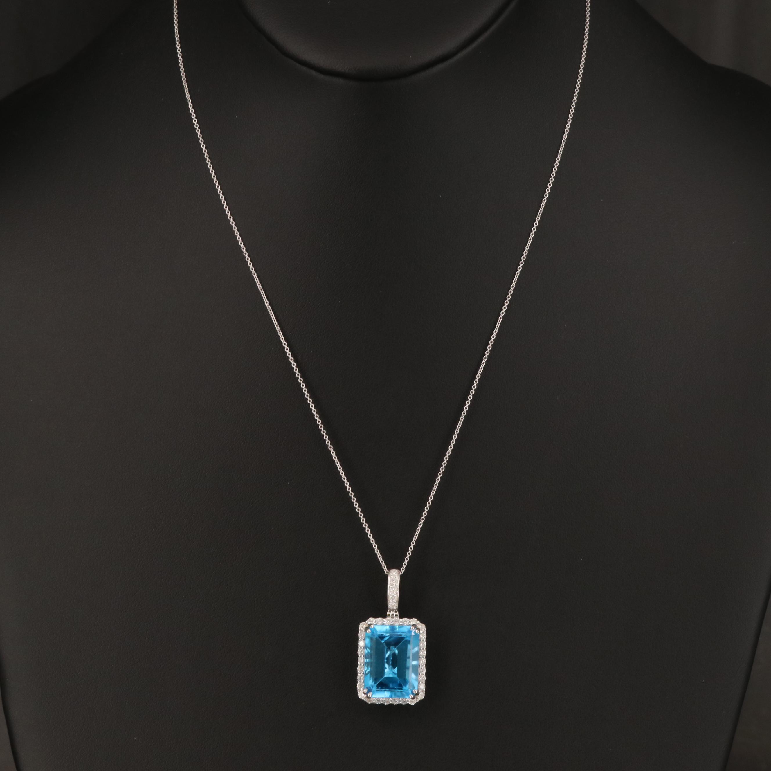 Oscar Friedman 13.84 CT Swiss Blue Topaz and Diamond Pendant Necklace