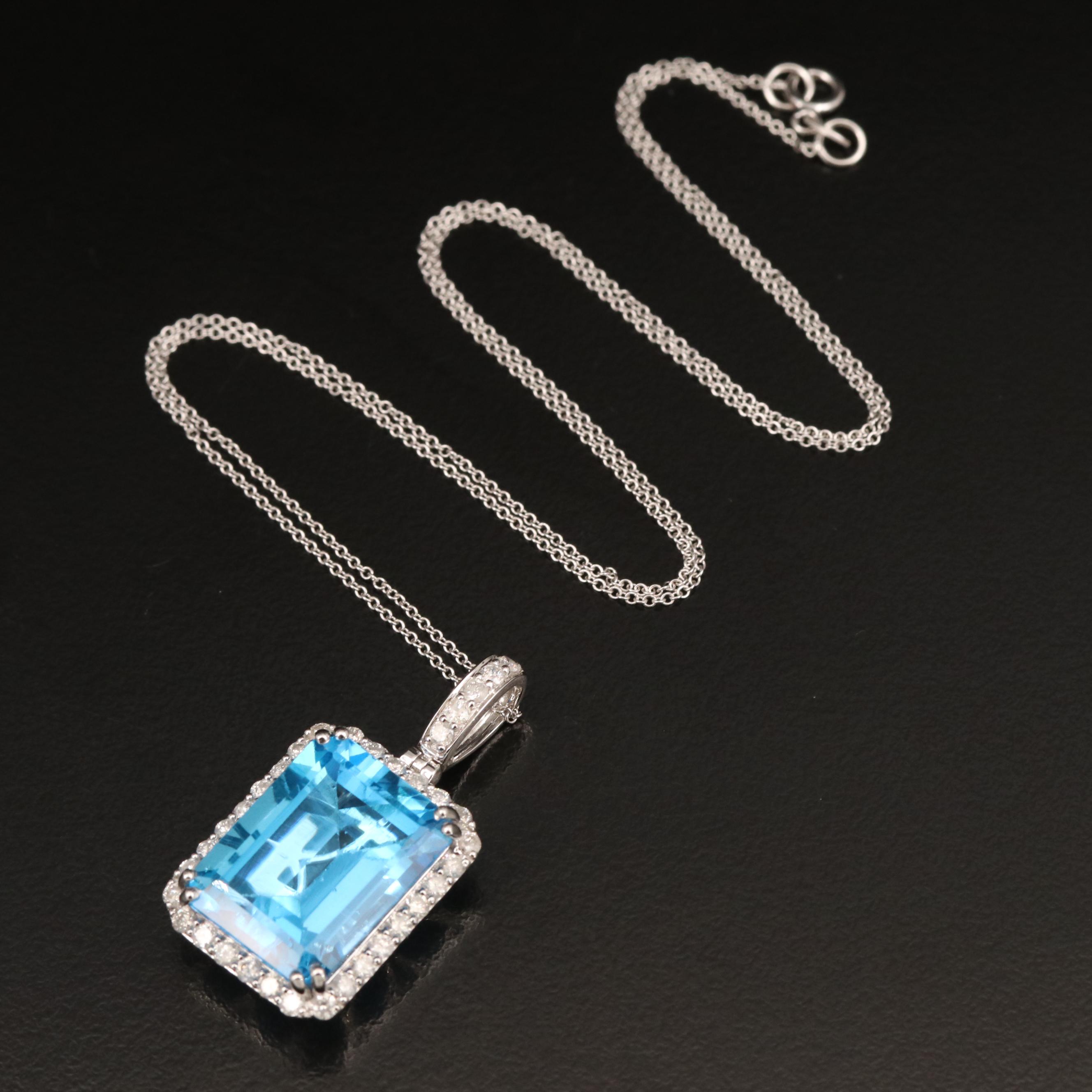 Oscar Friedman 13.84 CT Swiss Blue Topaz and Diamond Pendant Necklace