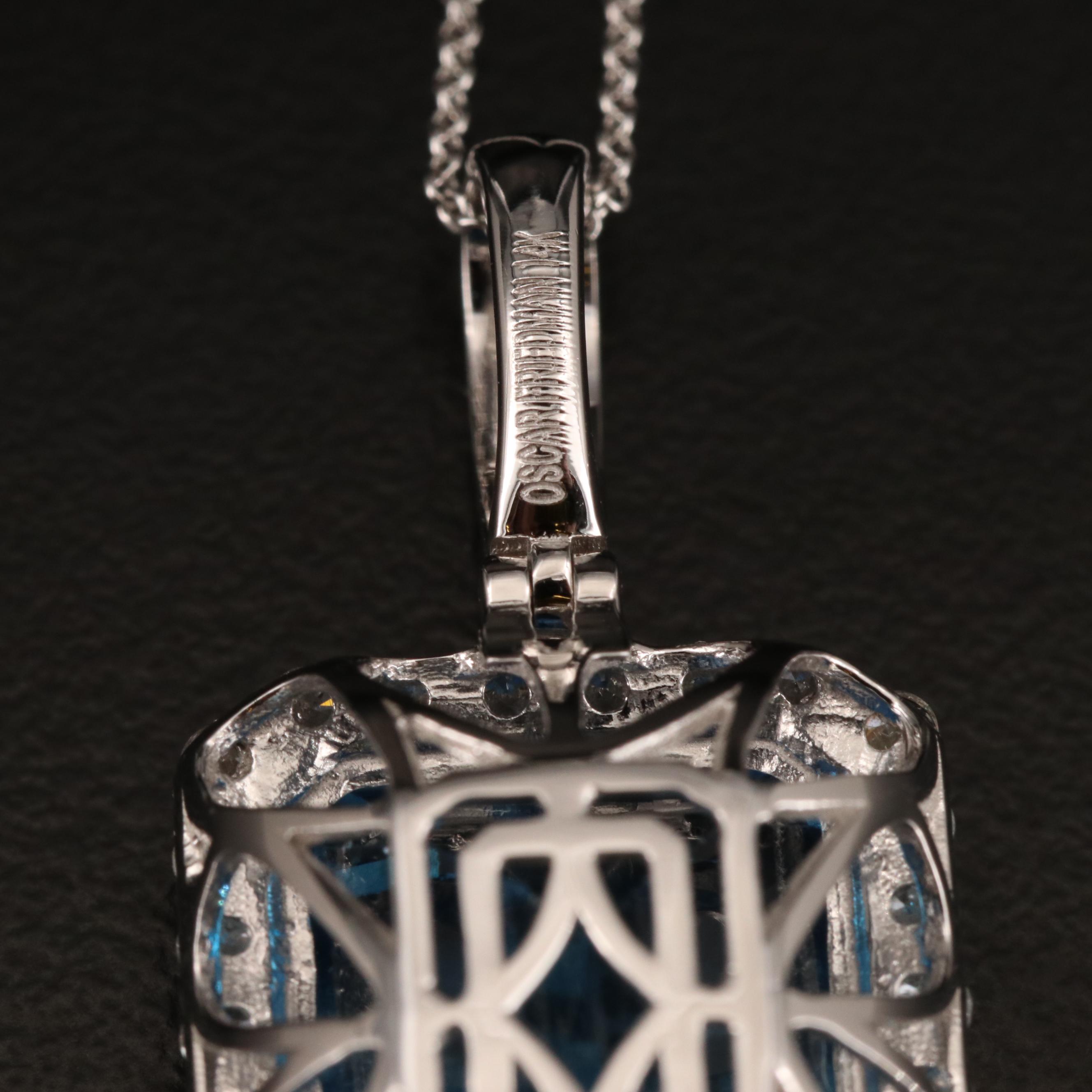Oscar Friedman 13.84 CT Swiss Blue Topaz and Diamond Pendant Necklace