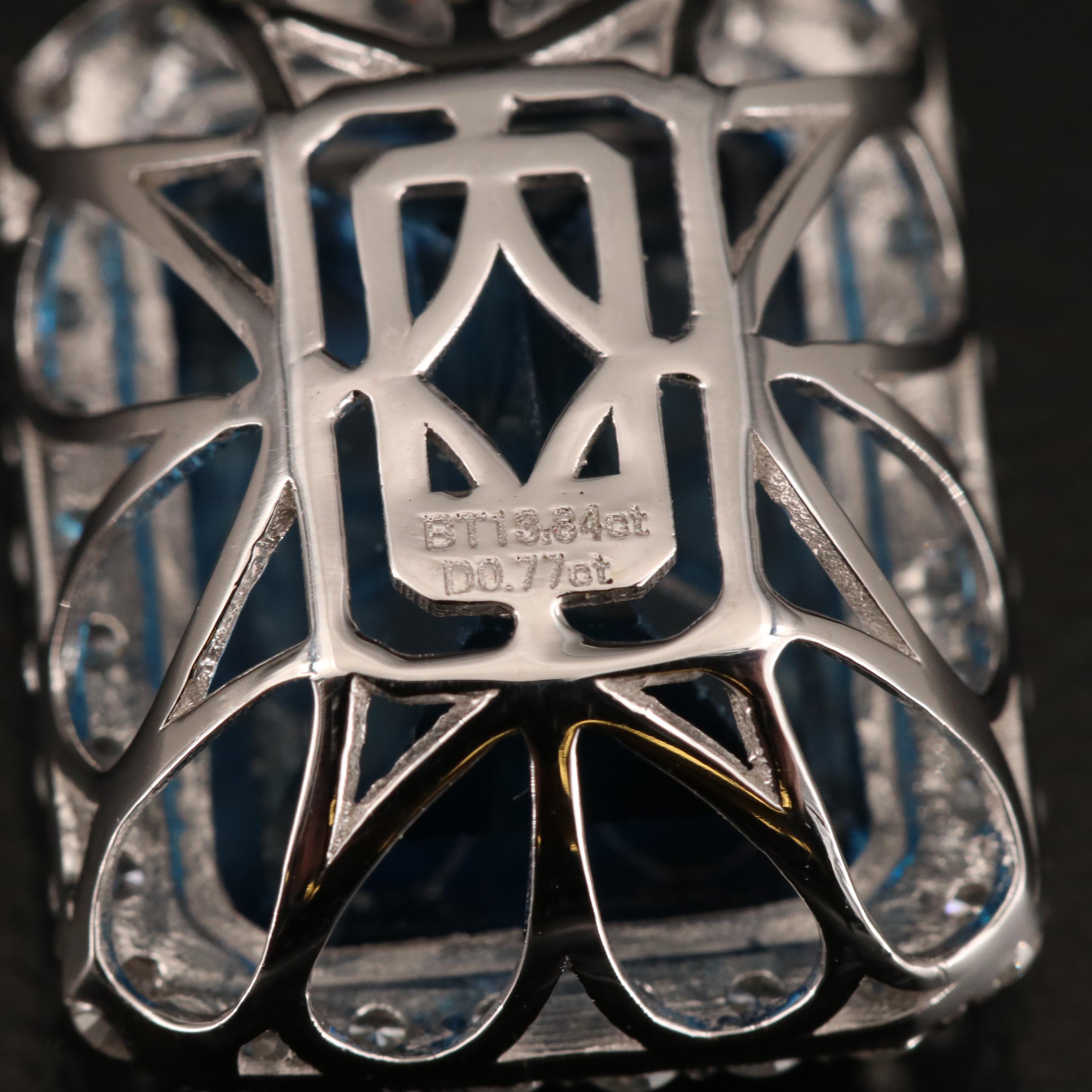 Oscar Friedman 13.84 CT Swiss Blue Topaz and Diamond Pendant Necklace