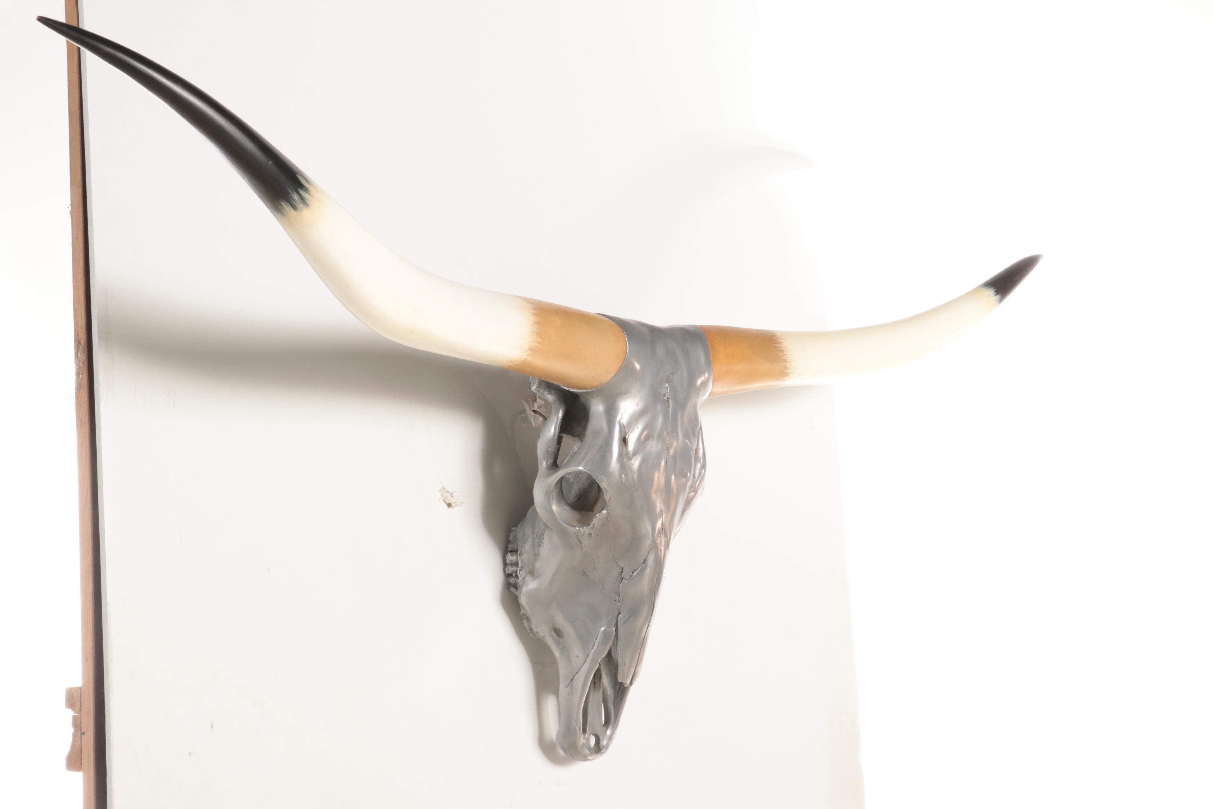 Restoration Hardware Metallic Silver Faux Longhorn Steer Skull Wall Mount