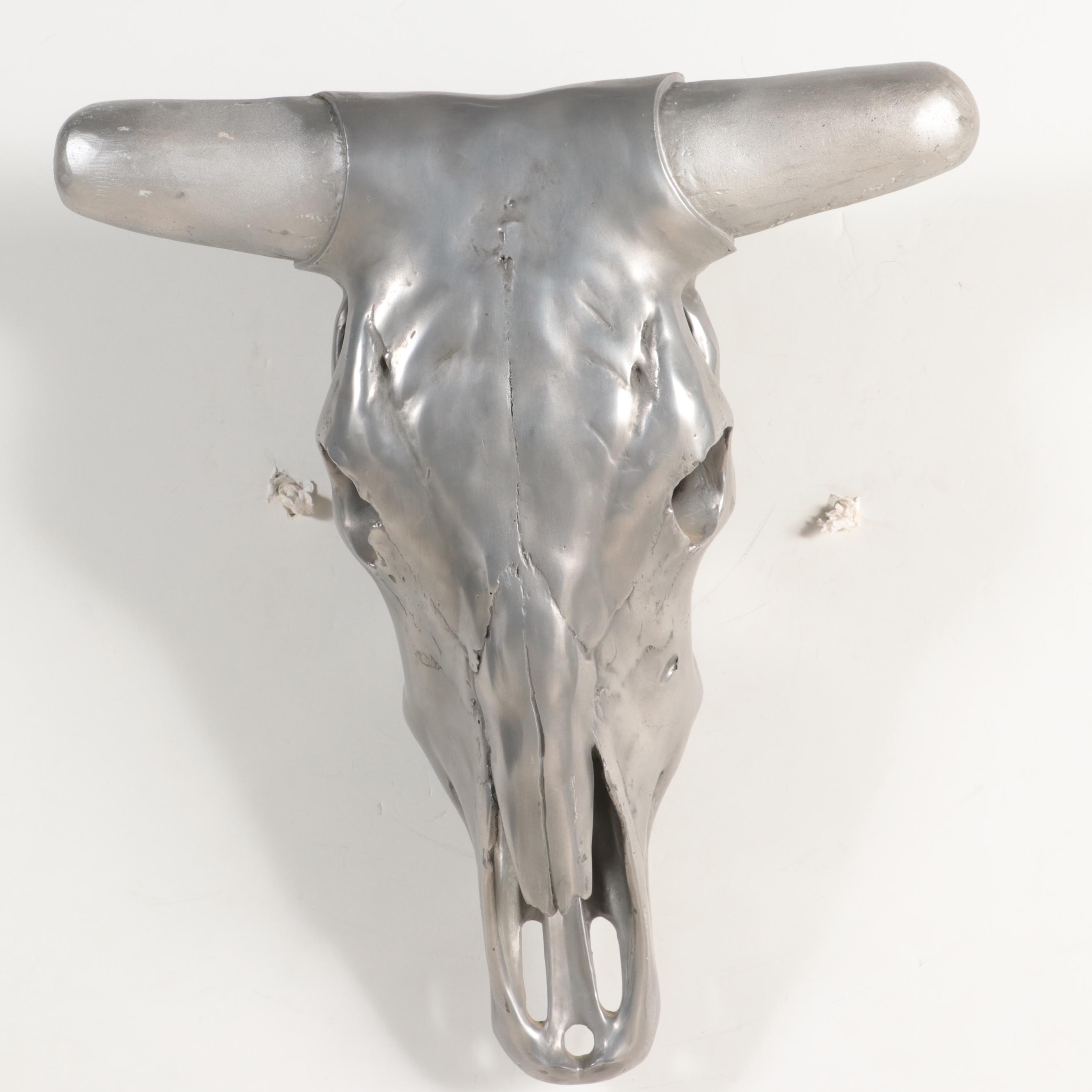 Restoration Hardware Metallic Silver Faux Longhorn Steer Skull Wall Mount