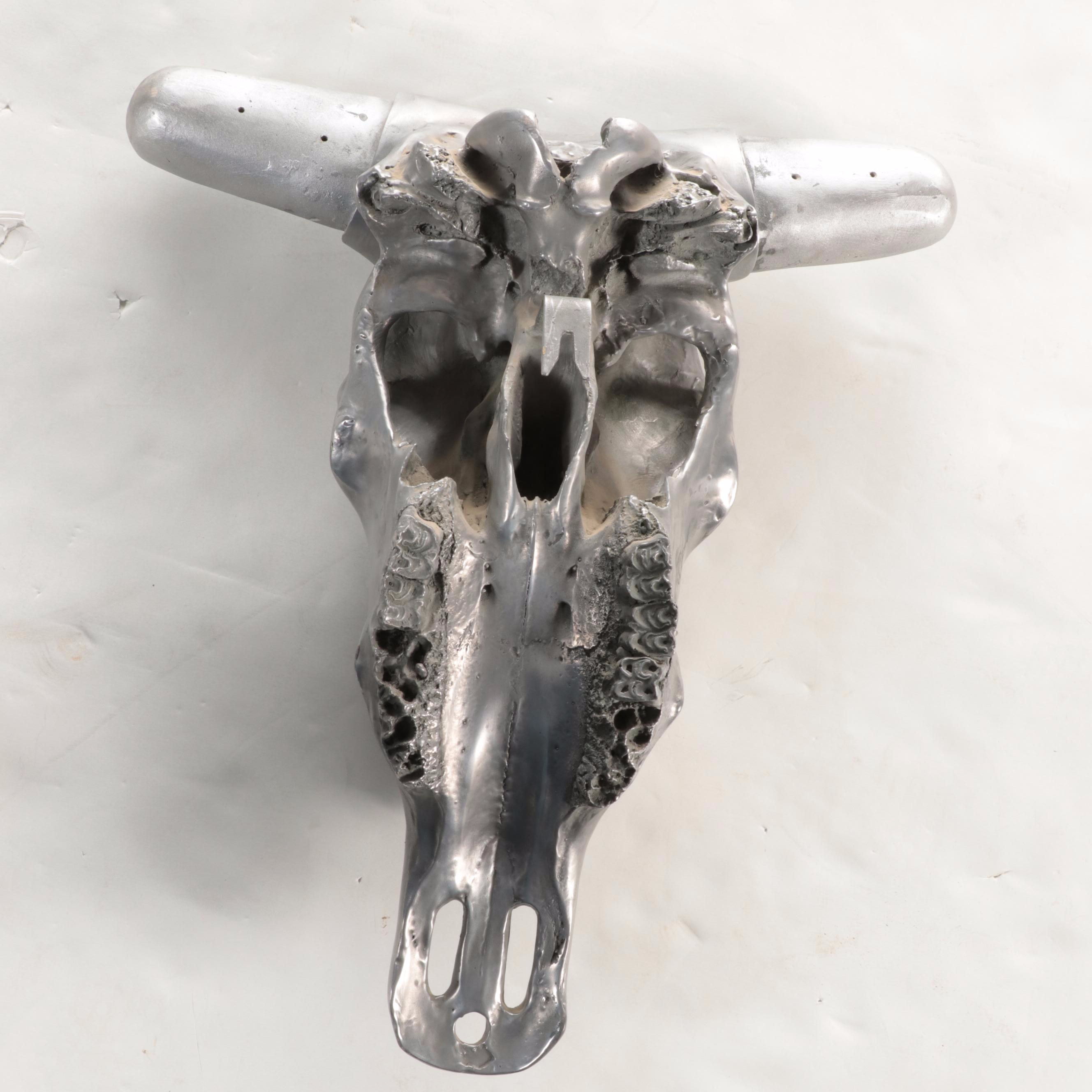 Restoration Hardware Metallic Silver Faux Longhorn Steer Skull Wall Mount