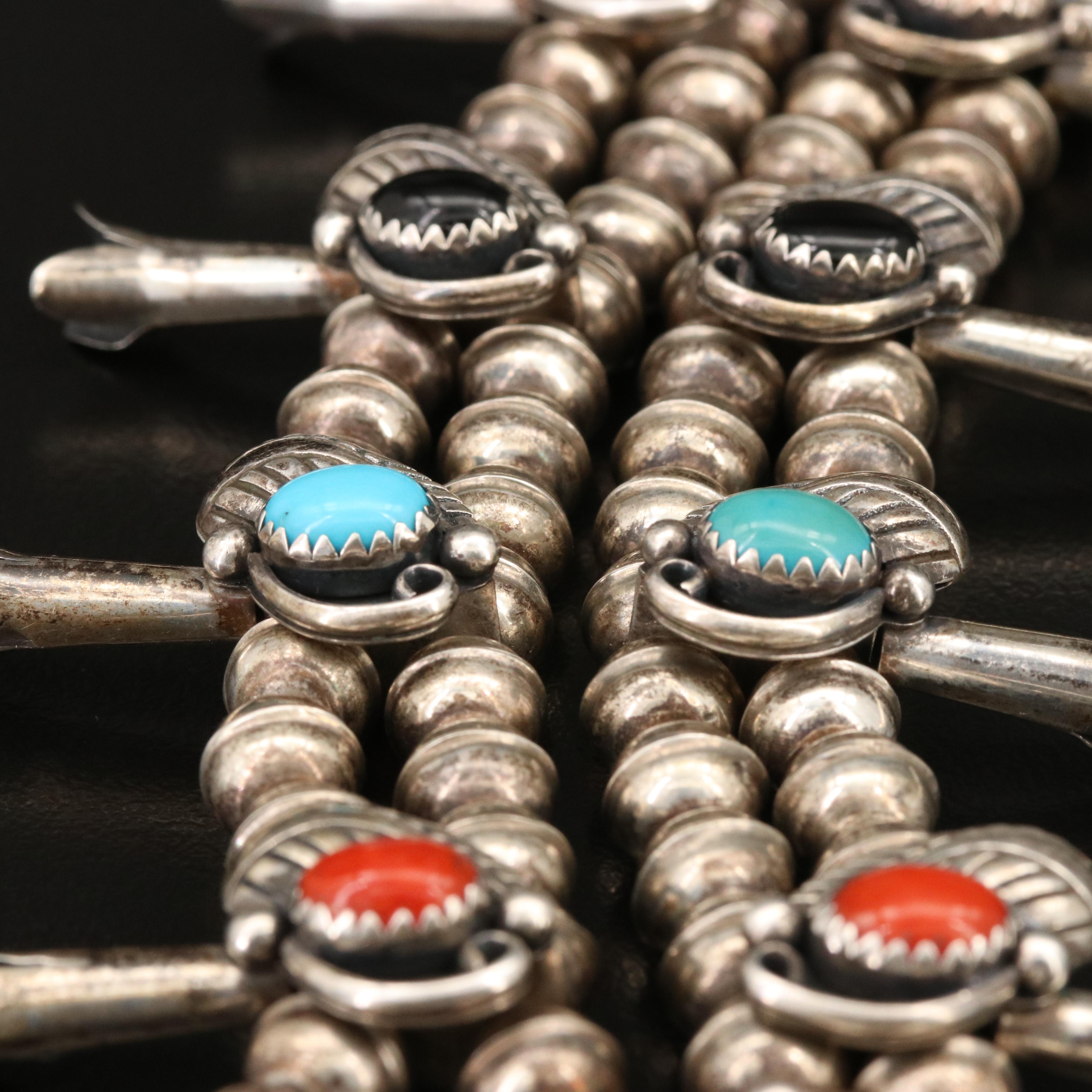 Carolyn Pollack Sterling Copal and Mother of Pearl Squash Blossom Necklace