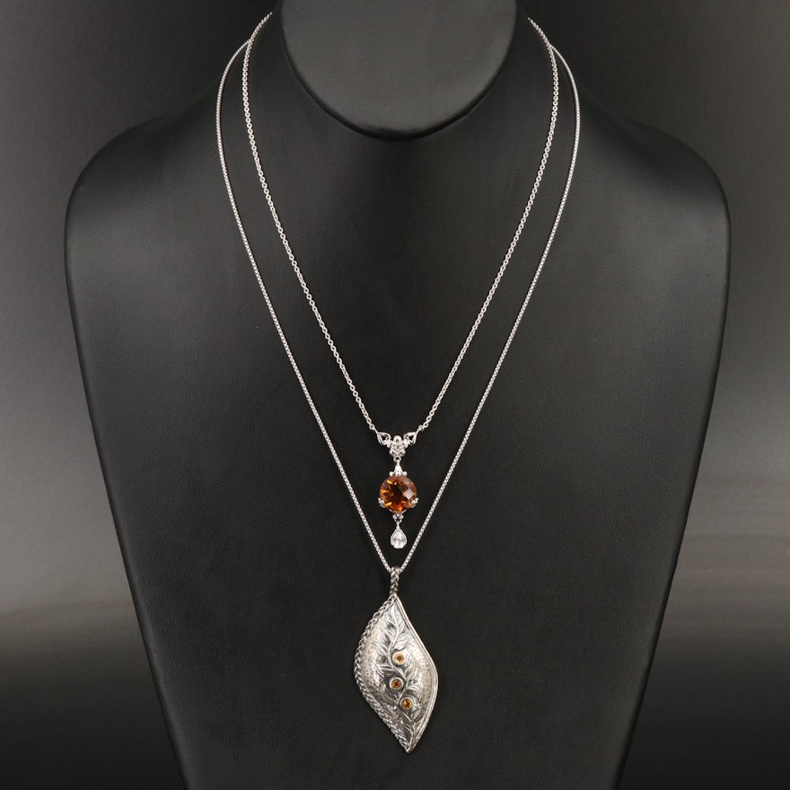 Sterling Citrine and Topaz Necklaces