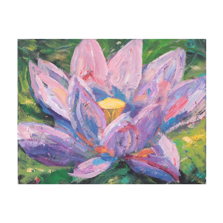 Amelia Colne Floral Acrylic Painting of a Lotus Flower