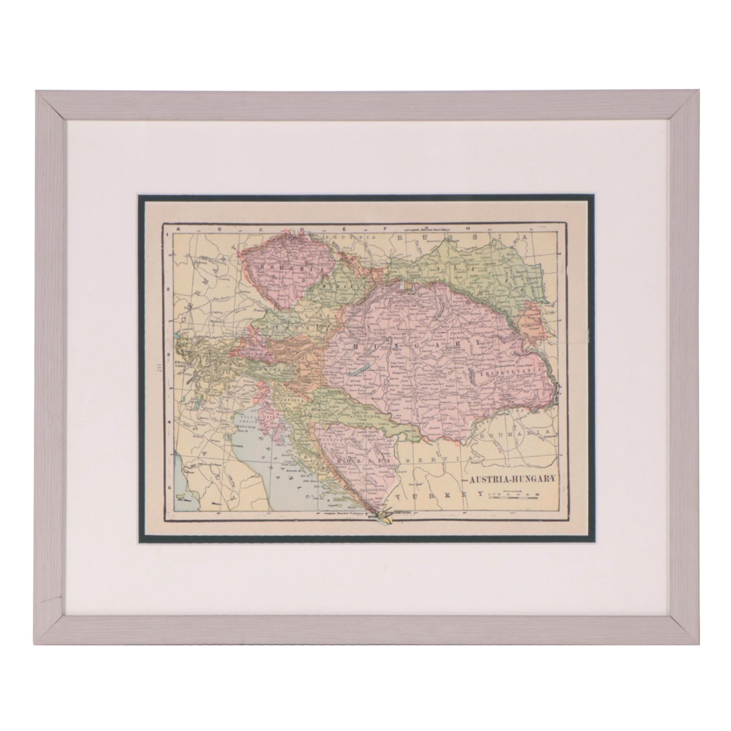 Wood Engraving Map of Austria-Hungary, 1895