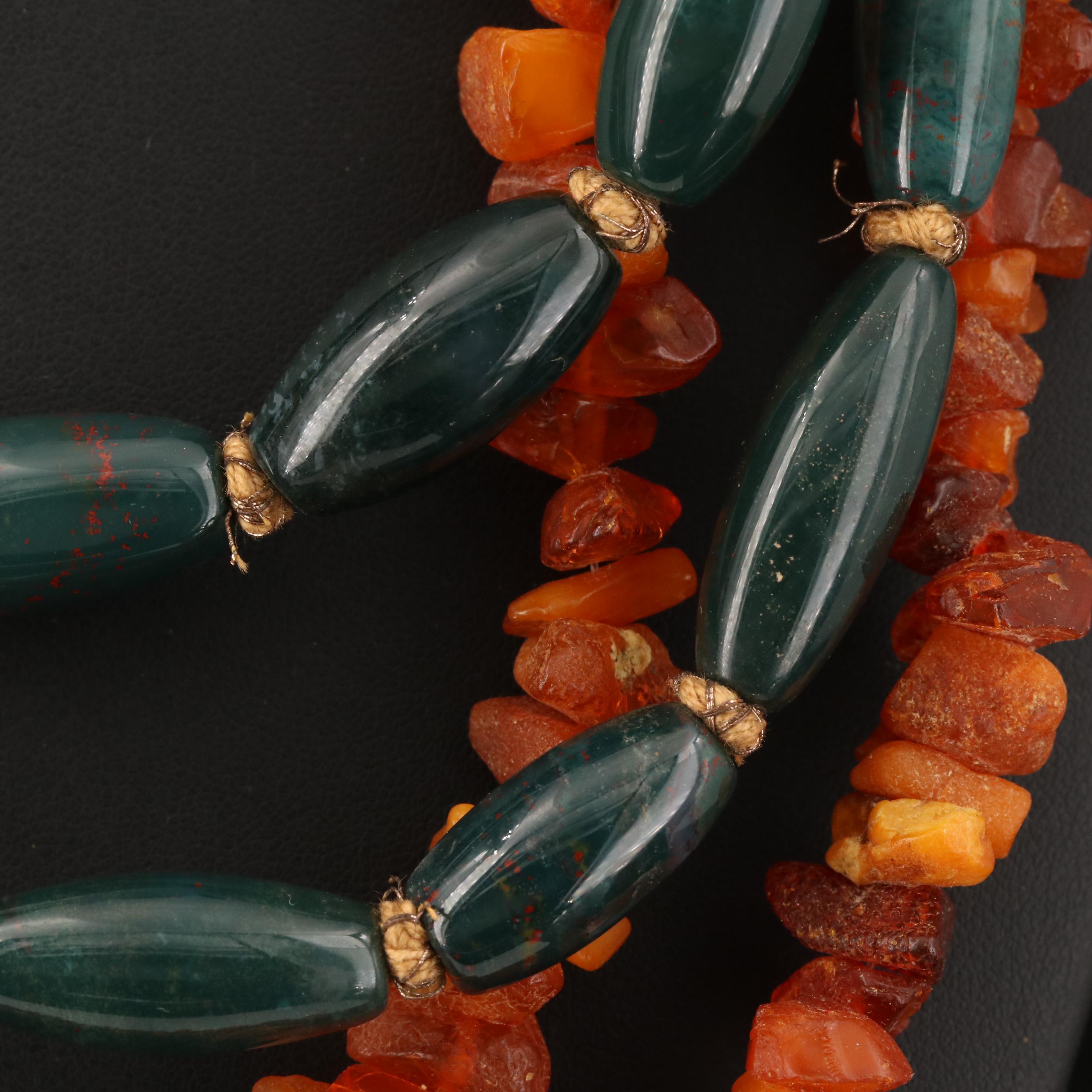 Beaded Bloodstone and Amber Chip Necklaces