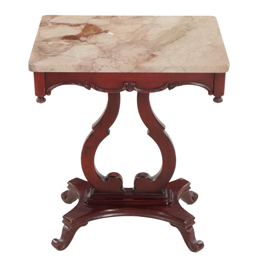 Vander Ley Brothers Marble Top Mahogany Side Table, Mid 20th Century