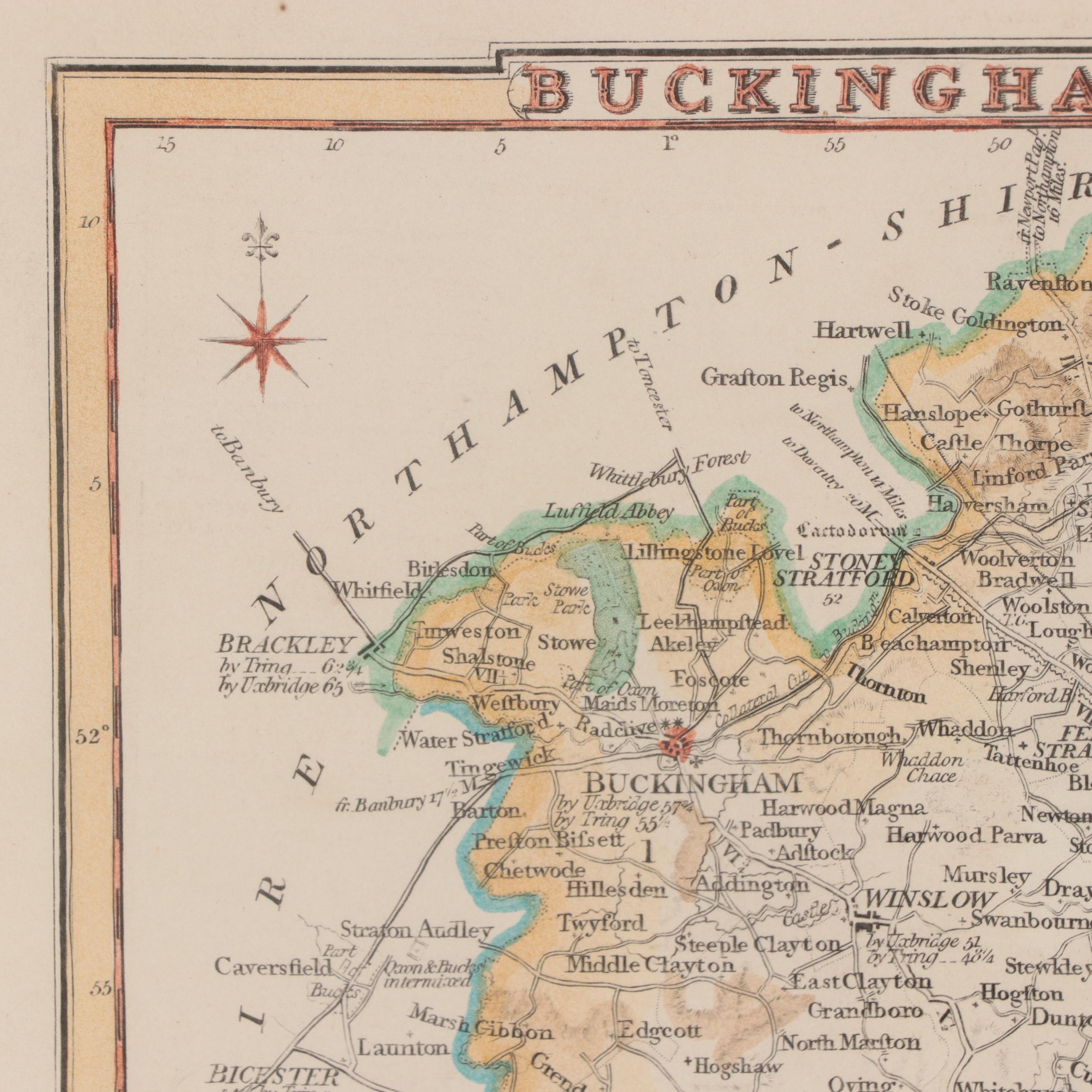 Hand-Colored Engraving Map "Buckinghamshire," Mid to Late 19th Century